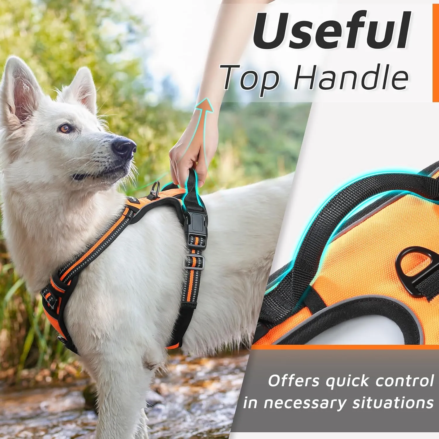 Eagloo Dog Harness Large Breed, No Pull Service Vest with Reflective Strips and Control Handle, Adjustable and Comfortable for Easy Walking, No Choke Pet Harness with 2 Metal Rings, Orange, XL