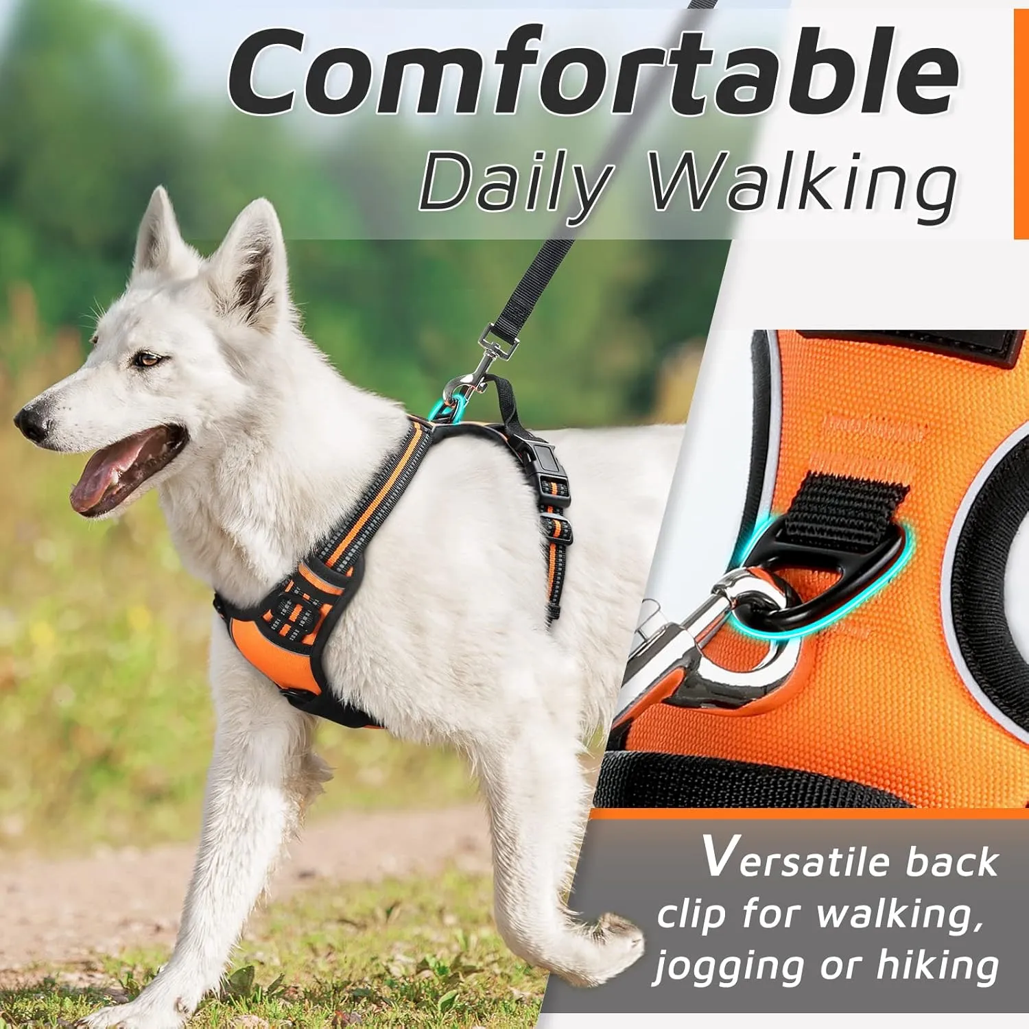 Eagloo Dog Harness Large Breed, No Pull Service Vest with Reflective Strips and Control Handle, Adjustable and Comfortable for Easy Walking, No Choke Pet Harness with 2 Metal Rings, Orange, XL