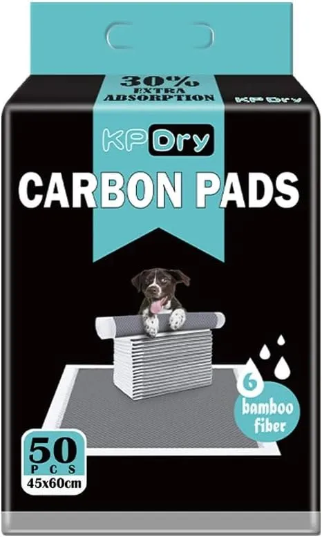 Eco-Friendly Bamboo Charcoal Puppy Training Pads: Ultra Absorbent & Odor-Neutralizing Dog Pee Mats, 6-Layer Leak-Proof Design (Medium 24x18) 50-Count, Black