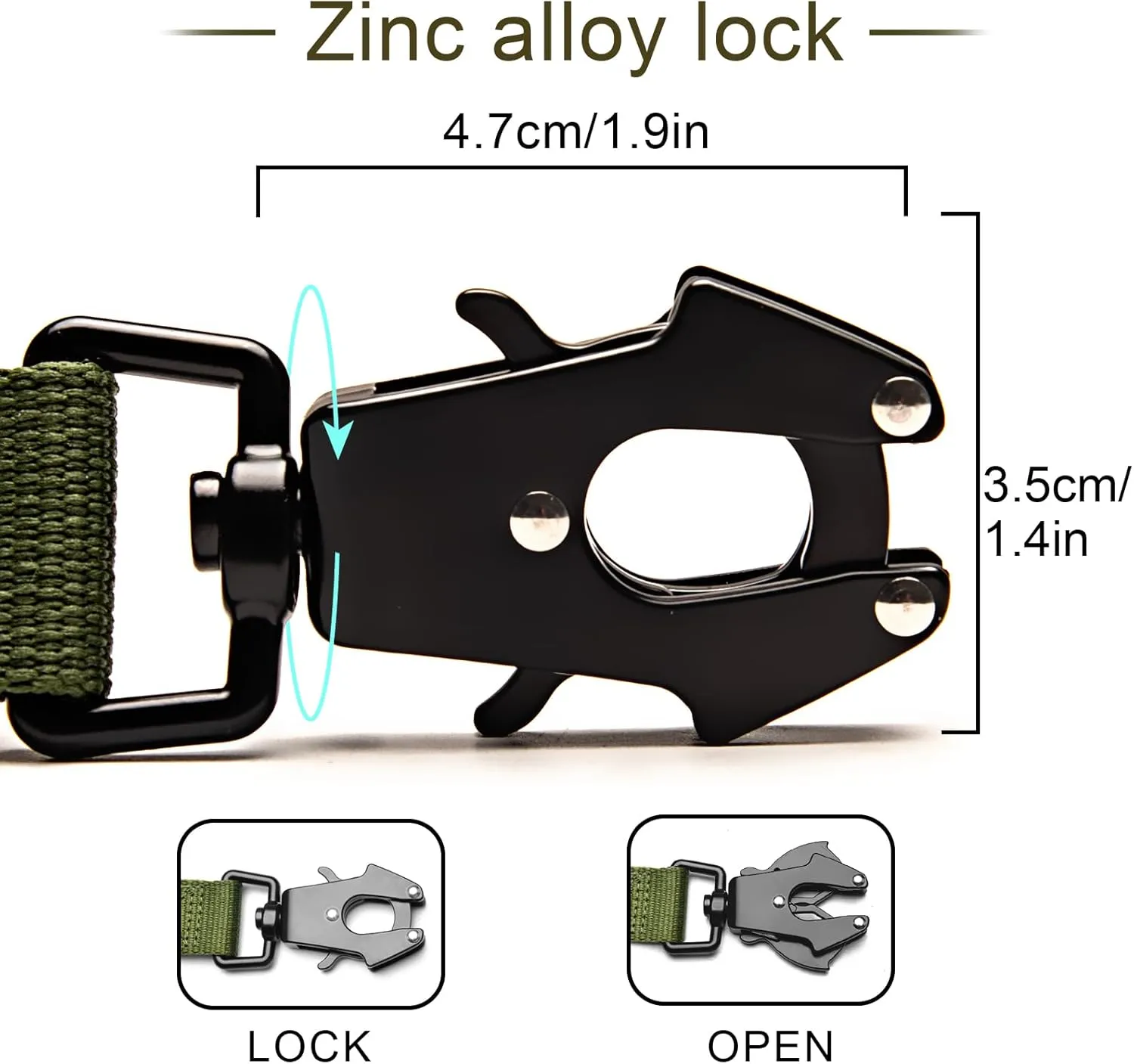 ETIAL Tactical Dog Leash Heavy Duty, 2FT Shock Absorbing Bungee Dog Leash with Metal Carabiner Clip & Car Seat Belt Buckle, Frog Clip Dog Leash for Medium Large Dogs Training Walking (Green)