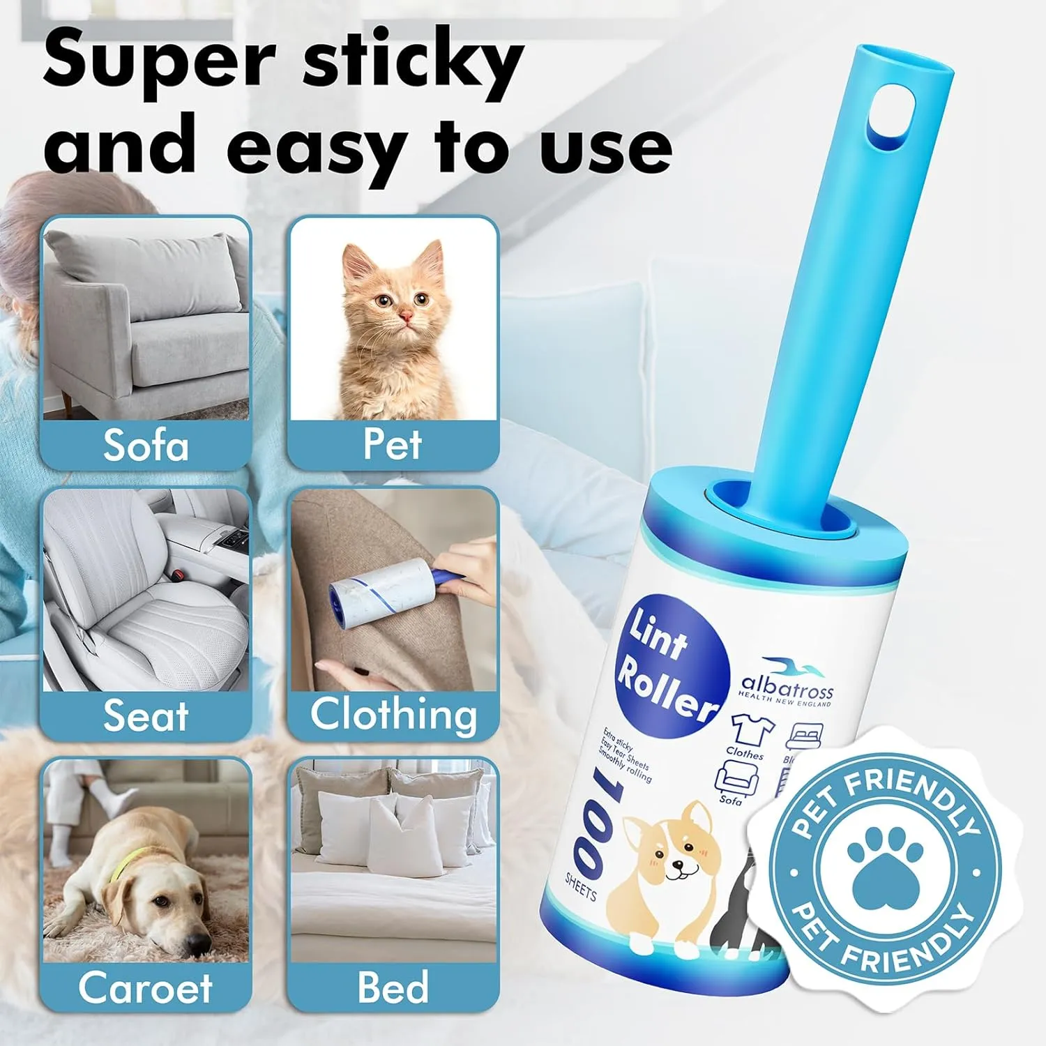 Extra Sticky Lint Roller, Mega Value Set 1000 Sheets for Pet Hair Removal, Dog and Cat Lint Remover for Clothes, Furniture, Carpet