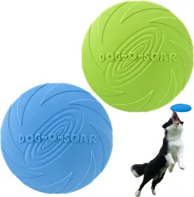 Flying Disc, 2 Pack Flyer Toy for Small Large Dogs - Soft Rubber Interactive Disc, Floats in Water & Safe on Teeth, 7.2 Inch, Blue & Green
