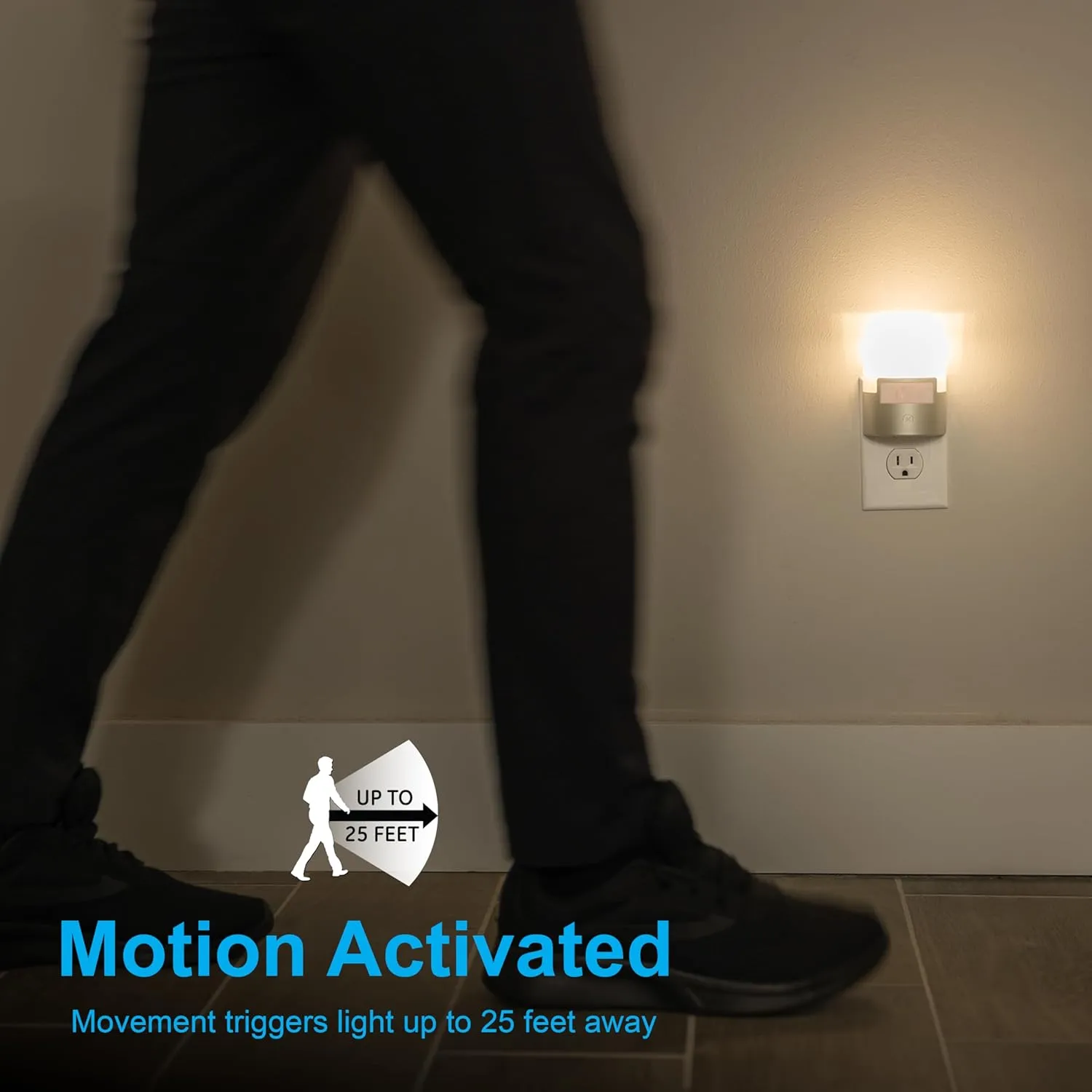 GE LED Motion Sensor Night Light, Plug into Wall, 40 Lumens, Soft White, UL-Certified, Energy Efficient, Ideal Nightlight for Bedroom, Bathroom, Kitchen, Hallway, 46633, Silver, 2 Pack