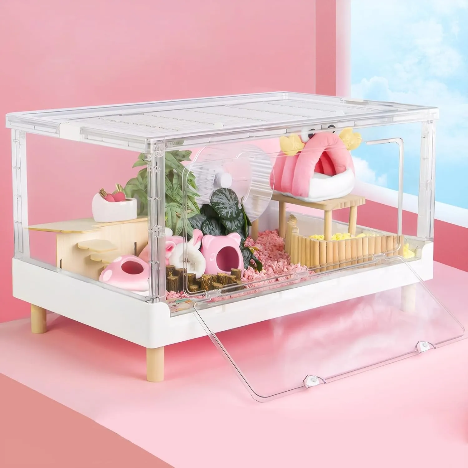 Hamster Cage & Guinea Pig Cages,Fully Transparent and Eco-Friendly Large Acrylic Cage for Small Animal Pets,Such as:Bearded Dragon,Rat,Hedgehog,Chameleon,Iguana, etc (27.5Lx16.9Wx13.4H Inches)