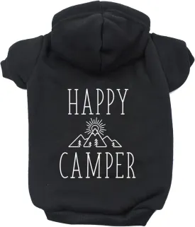 Happy Camper Pullover Fleece Lined Dog Hoodie with Leash Hole (Black Hooded Sweatshirt)