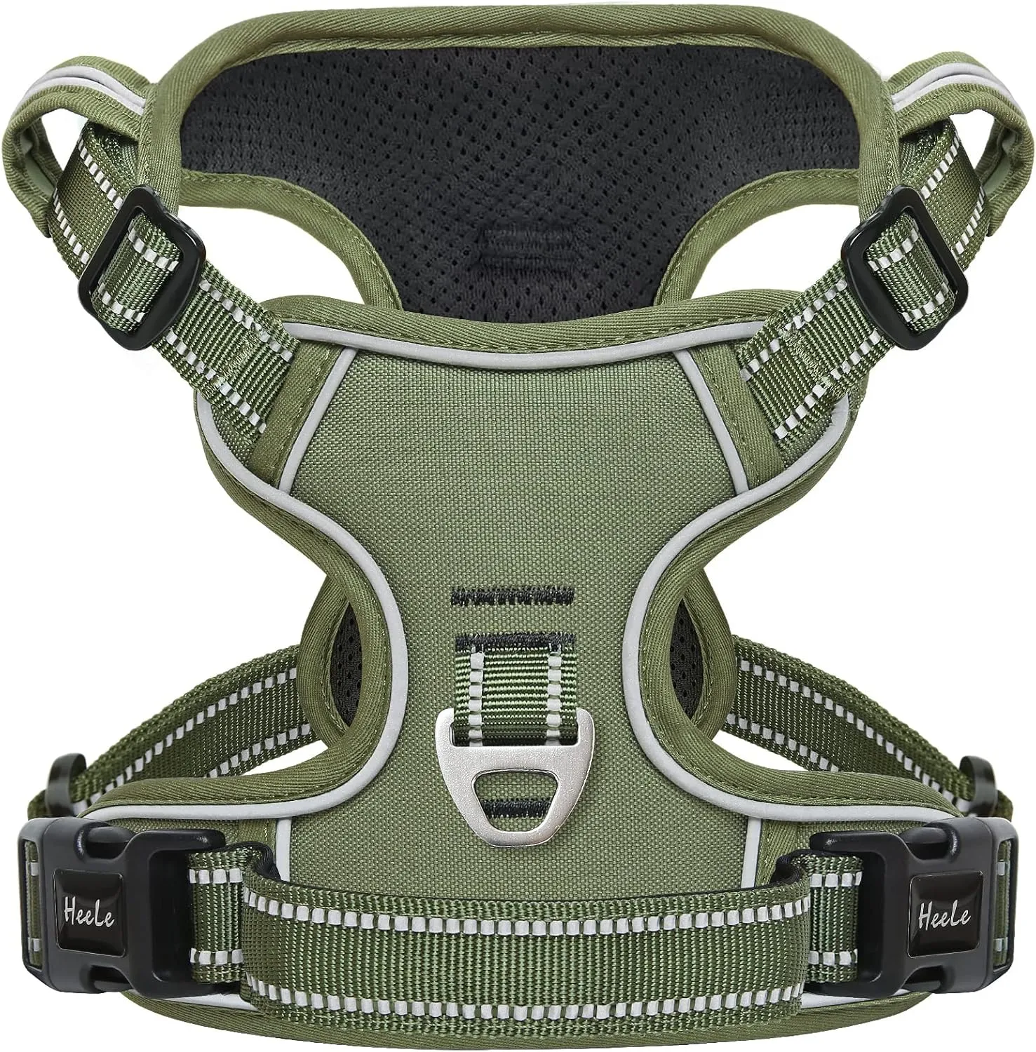 HEELE Dog Harness, Dog Harness for Small Medium Large Dogs No Pull Adjustable Padded Reflective Harness with Handle for Walking Training, Green, XL