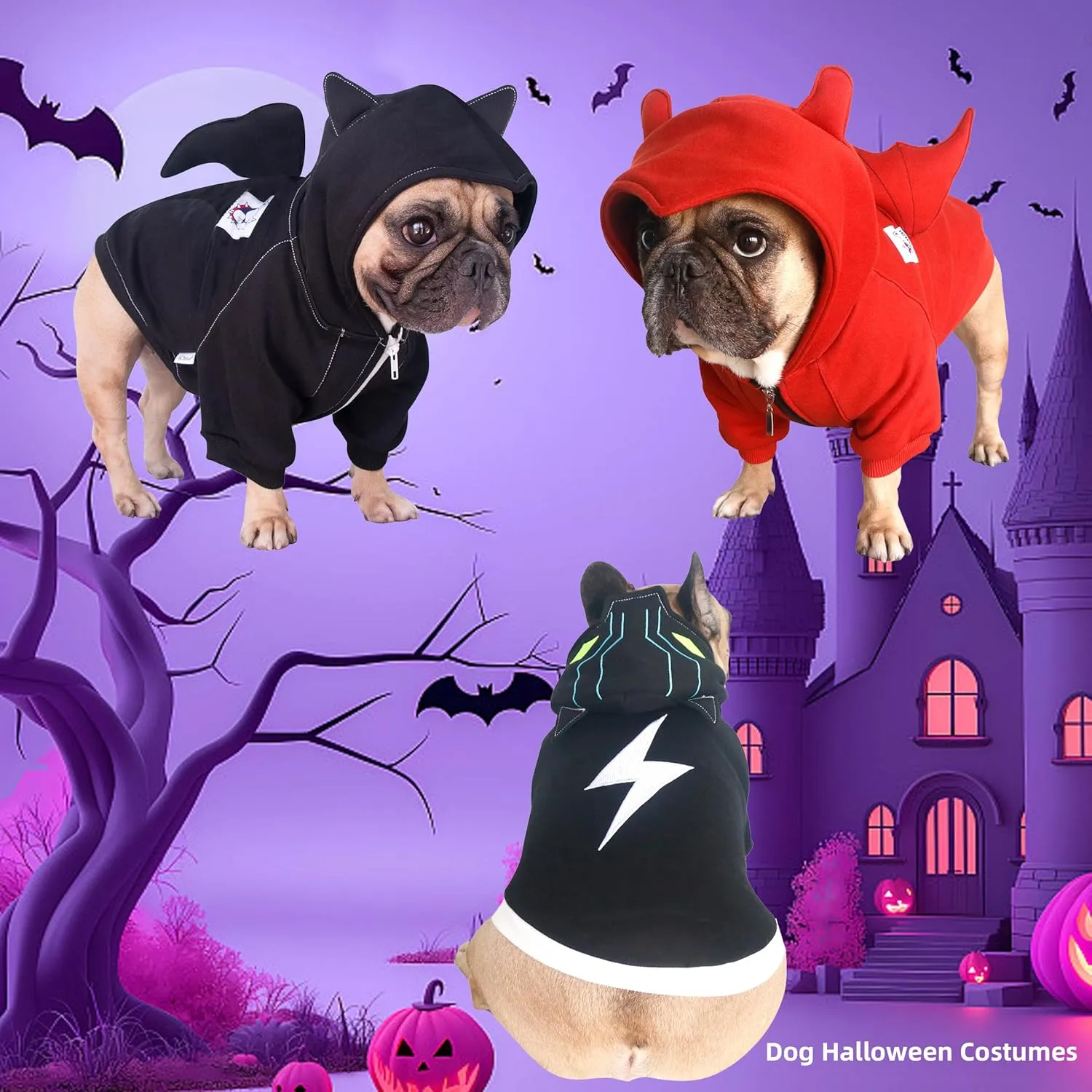 iChoue Black Panther Costumes Hoodies for French Bulldogs, Pugs, English Bulldogs, Keep Your Dogs Warm and Stylish. Add Fun to Your pets Wardrobe, Sure to Turn Heads - Black, Large