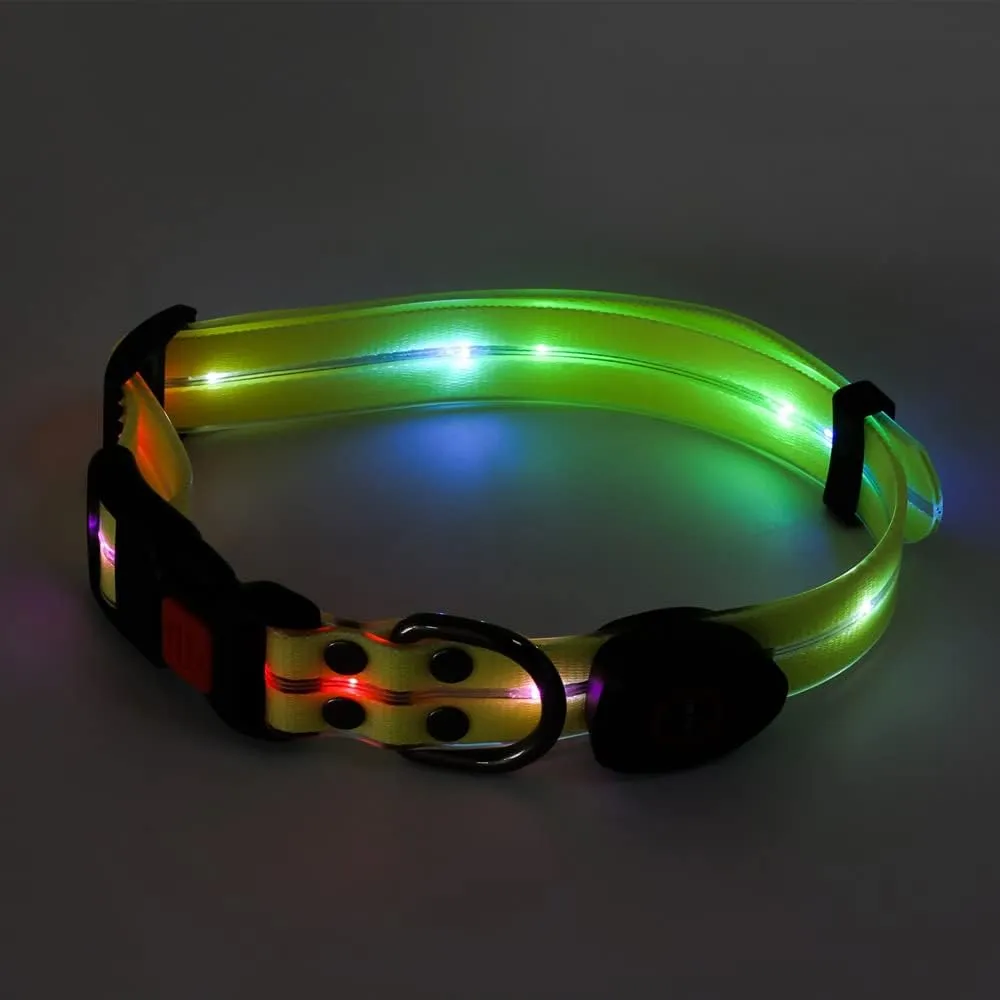 Illuminated Dog Collar, Led Light Up, Glow In The Dark, Rechargeable, Waterproof, Reflective, Blinking, High Visibility, For Large, Medium Dogs