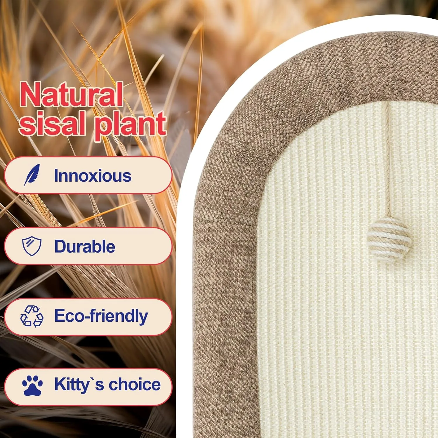 Jiupety Sisal Cat Scratcher Bed, 24" Extra Large Scratcher Up to 20lbs, Oval Durable Scratching Board, 3 in 1 Cat Bed, Brown