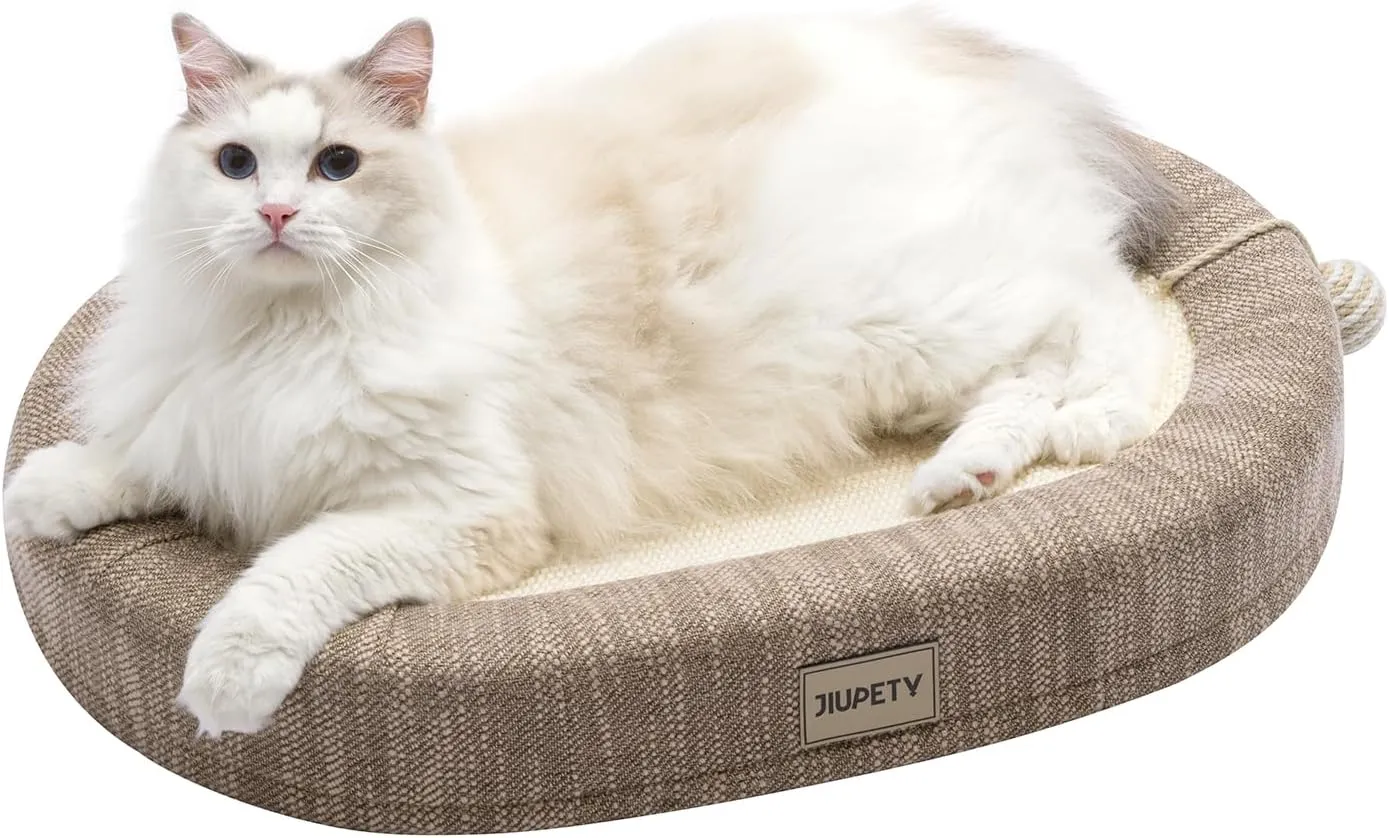 Jiupety Sisal Cat Scratcher Bed, 24" Extra Large Scratcher Up to 20lbs, Oval Durable Scratching Board, 3 in 1 Cat Bed, Brown