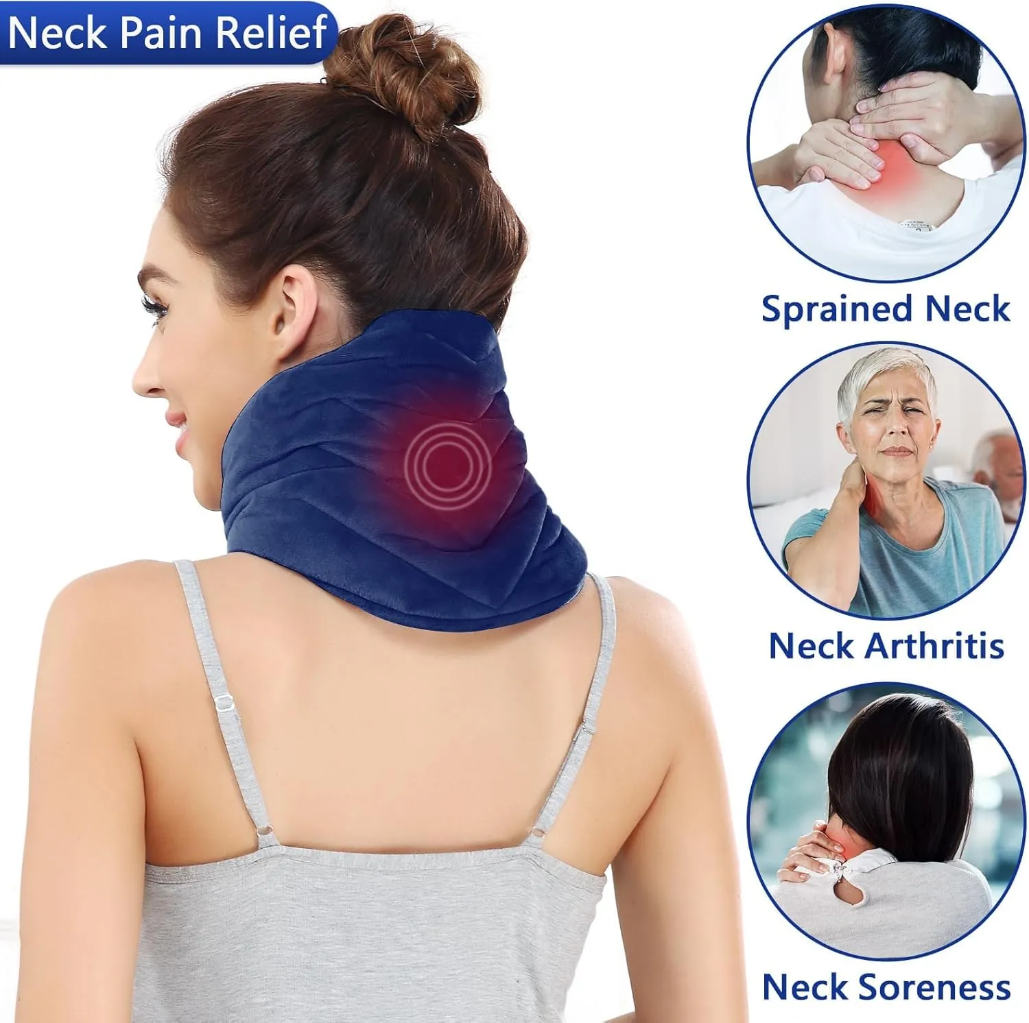 JOBYNA Heating Pad for Neck, Hands-Free Electric Heated Neck Wrap for Pain Relief, 29"8'' Neck Heat Pad with 8.53ft Power Cord, Auto Shut Off,Size/Temperature/Time AdjustableNavy