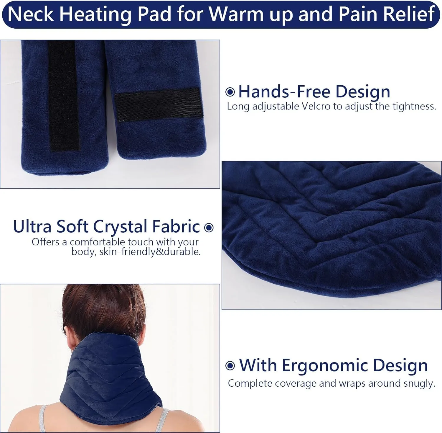 JOBYNA Heating Pad for Neck, Hands-Free Electric Heated Neck Wrap for Pain Relief, 29"8'' Neck Heat Pad with 8.53ft Power Cord, Auto Shut Off,Size/Temperature/Time AdjustableNavy