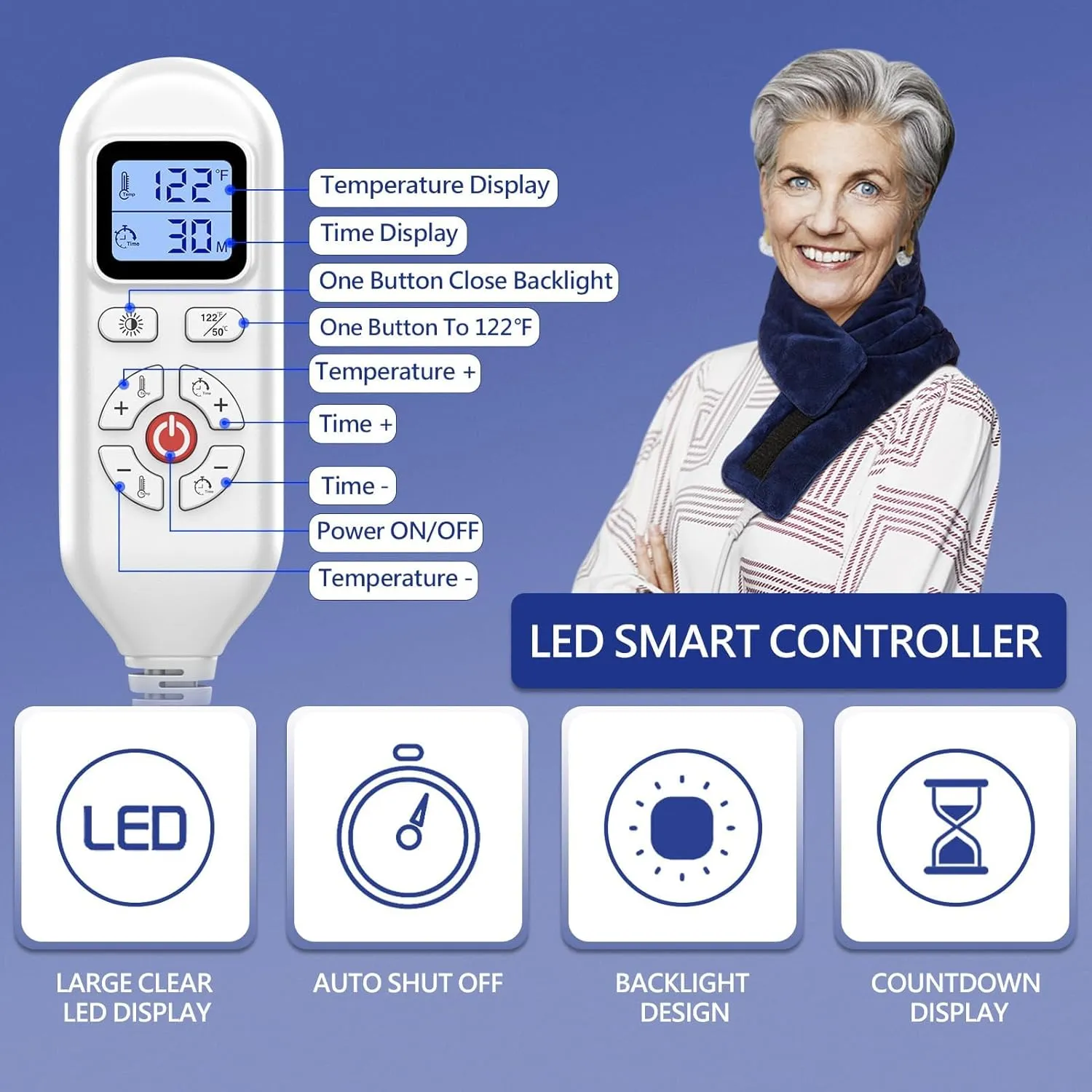 JOBYNA Heating Pad for Neck, Hands-Free Electric Heated Neck Wrap for Pain Relief, 29"8'' Neck Heat Pad with 8.53ft Power Cord, Auto Shut Off,Size/Temperature/Time AdjustableNavy