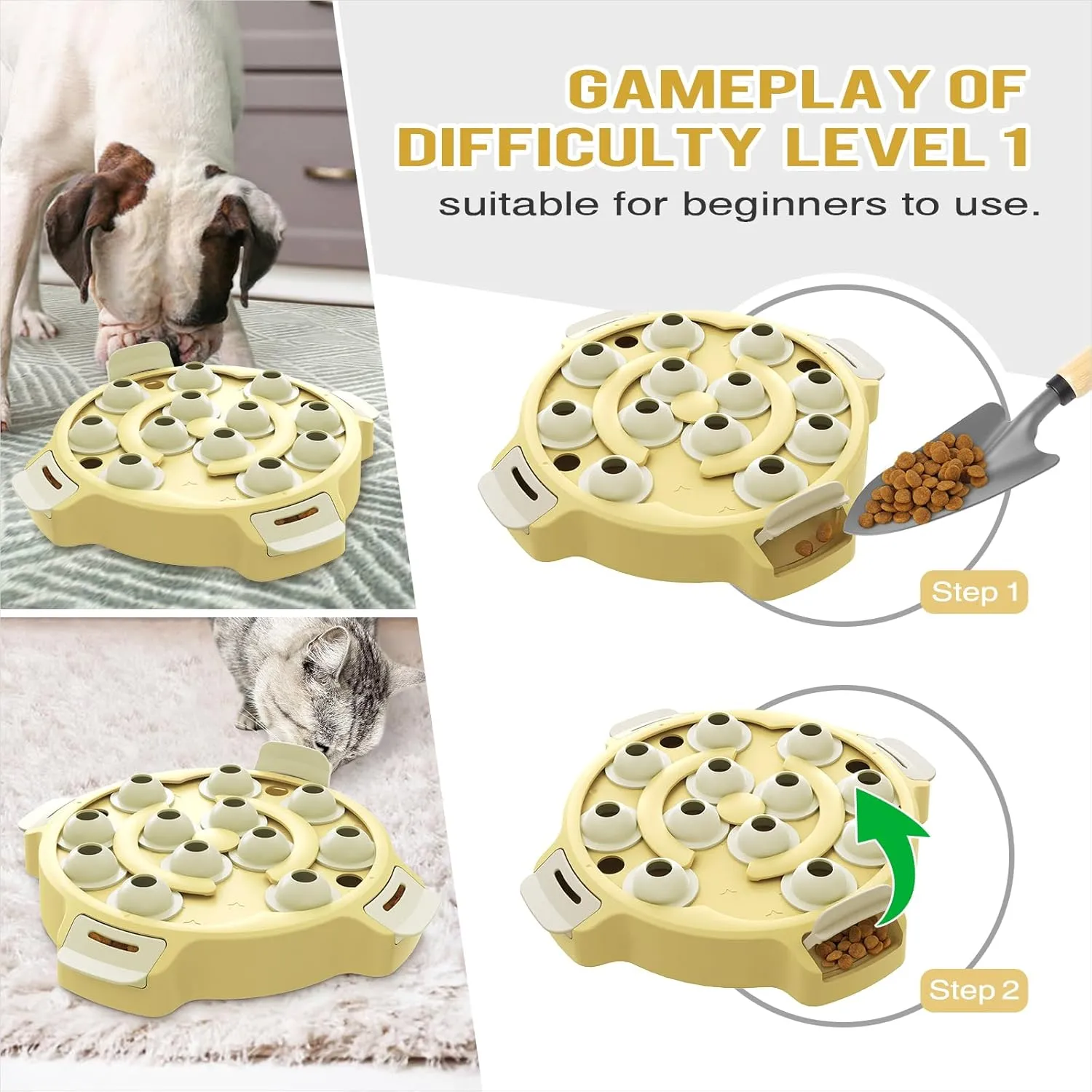 KADTC Interactive Dog & Cat Puzzle & Slow Feeder Toy - 2-in-1 Beginner-Friendly Treat Dispenser, Puppy & Kitten Mental Stimulation Games Holiday & Birthday Gift Idea