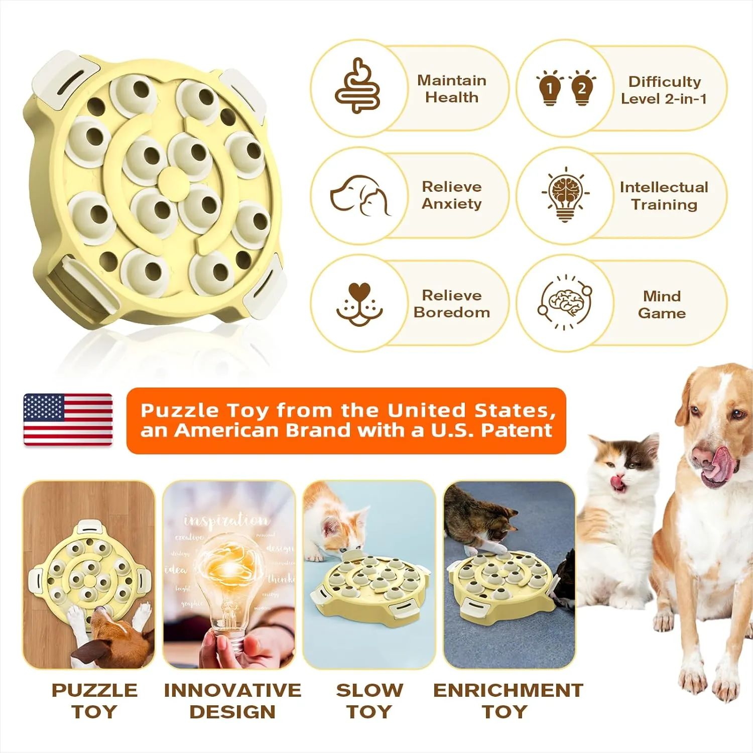 KADTC Interactive Dog & Cat Puzzle & Slow Feeder Toy - 2-in-1 Beginner-Friendly Treat Dispenser, Puppy & Kitten Mental Stimulation Games Holiday & Birthday Gift Idea