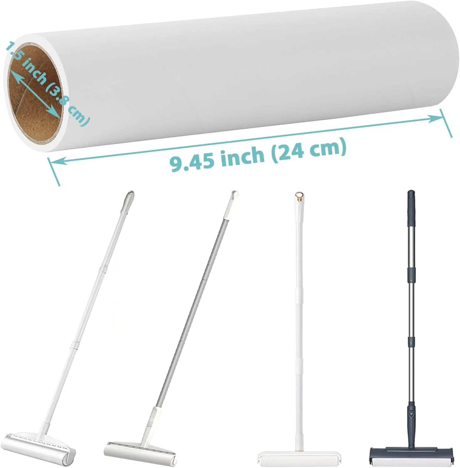 Large Lint Roller Refills 9.45 inch Pet Hair Sticky Roller Refills for 9.4 inch to 9.5 inch Wide Floor Lint Rollers, Bulk Pack of 10 Rolls Extra Sticky 600 Sheets Total