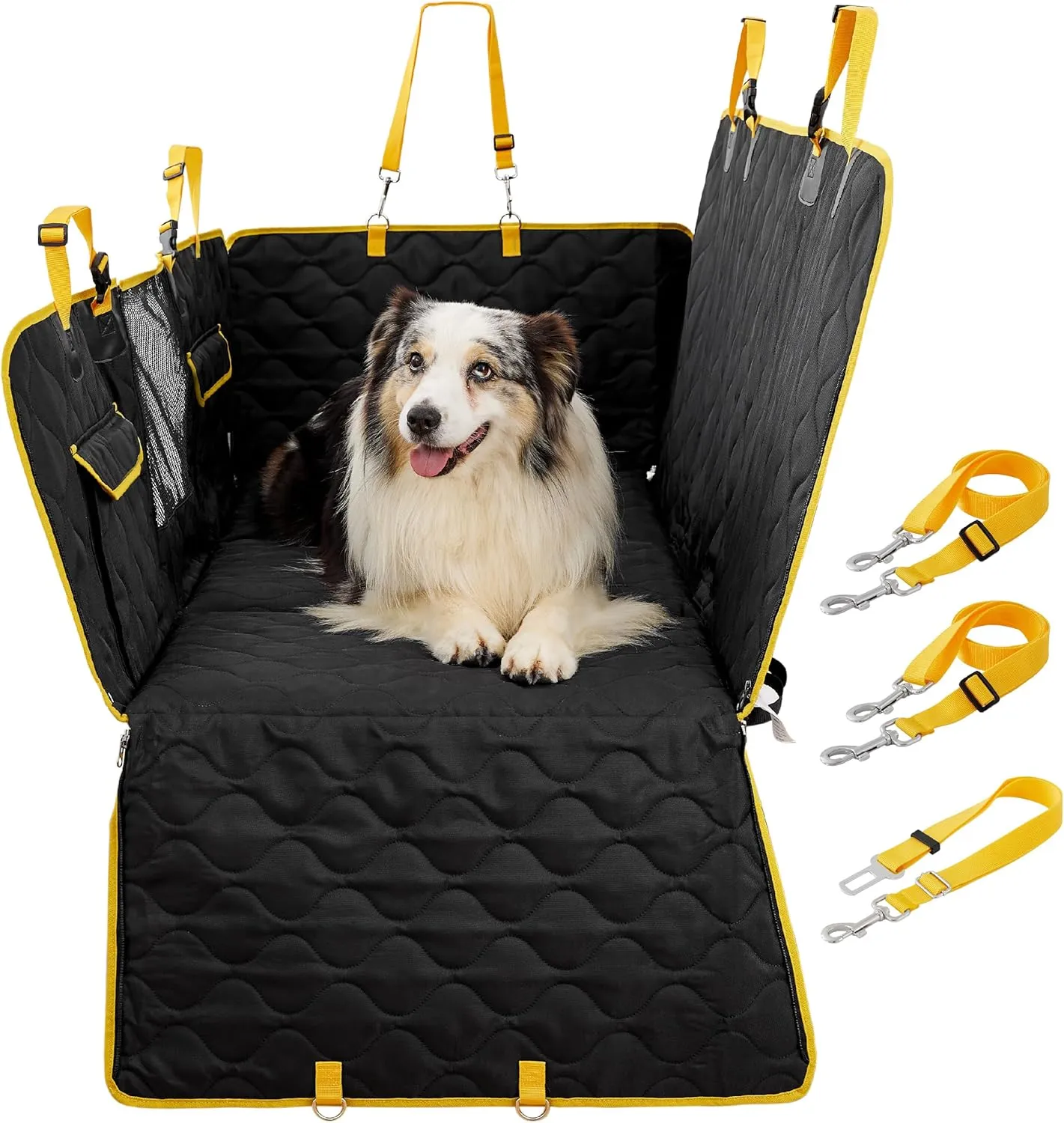 Lesure Dog Car Seat Cover for Back Seat with Hard Bottom, Pet Back Seat Extender with Supportive Egg Crate Foam, Waterproof Non-Slip Dog Hammock for Car, Truck, SUV, Black