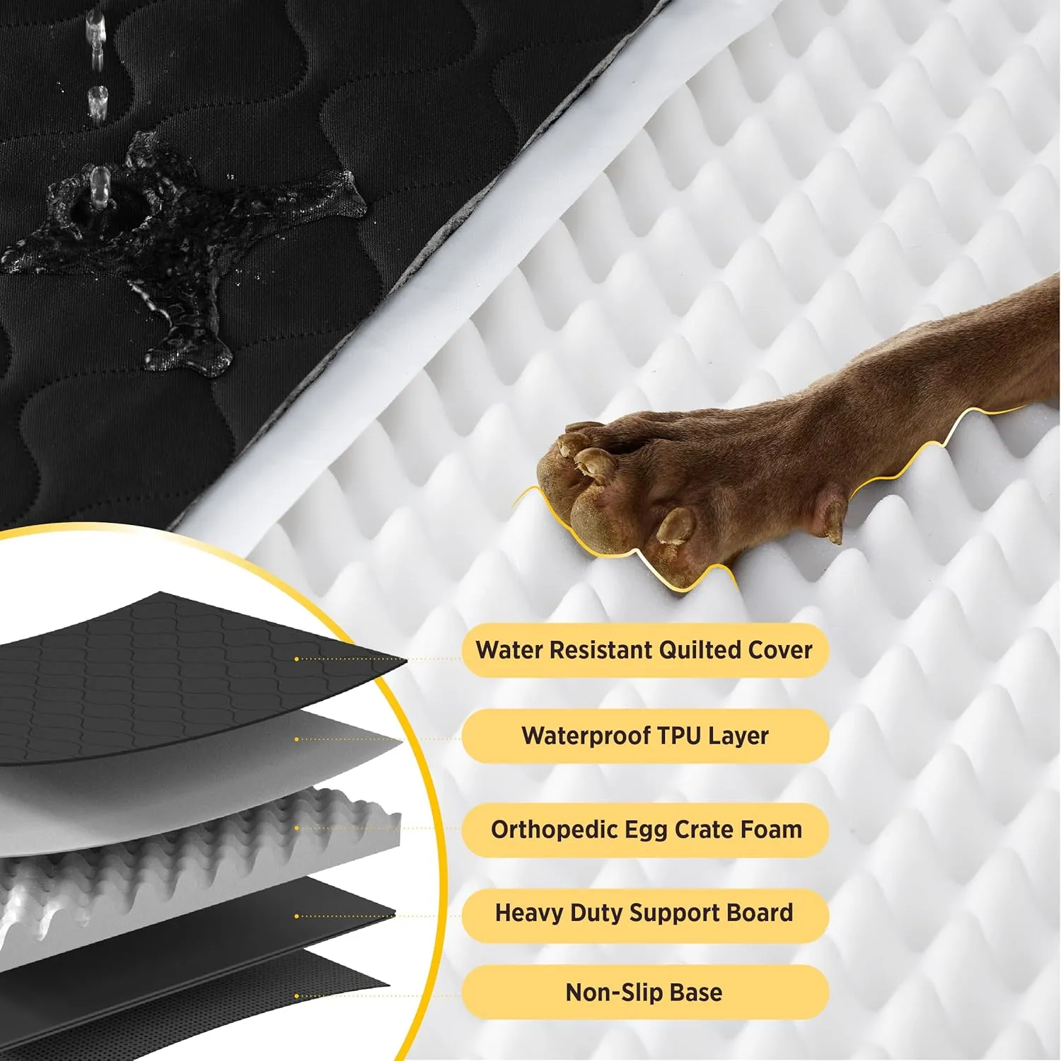 Lesure Dog Car Seat Cover for Back Seat with Hard Bottom, Pet Back Seat Extender with Supportive Egg Crate Foam, Waterproof Non-Slip Dog Hammock for Car, Truck, SUV, Black