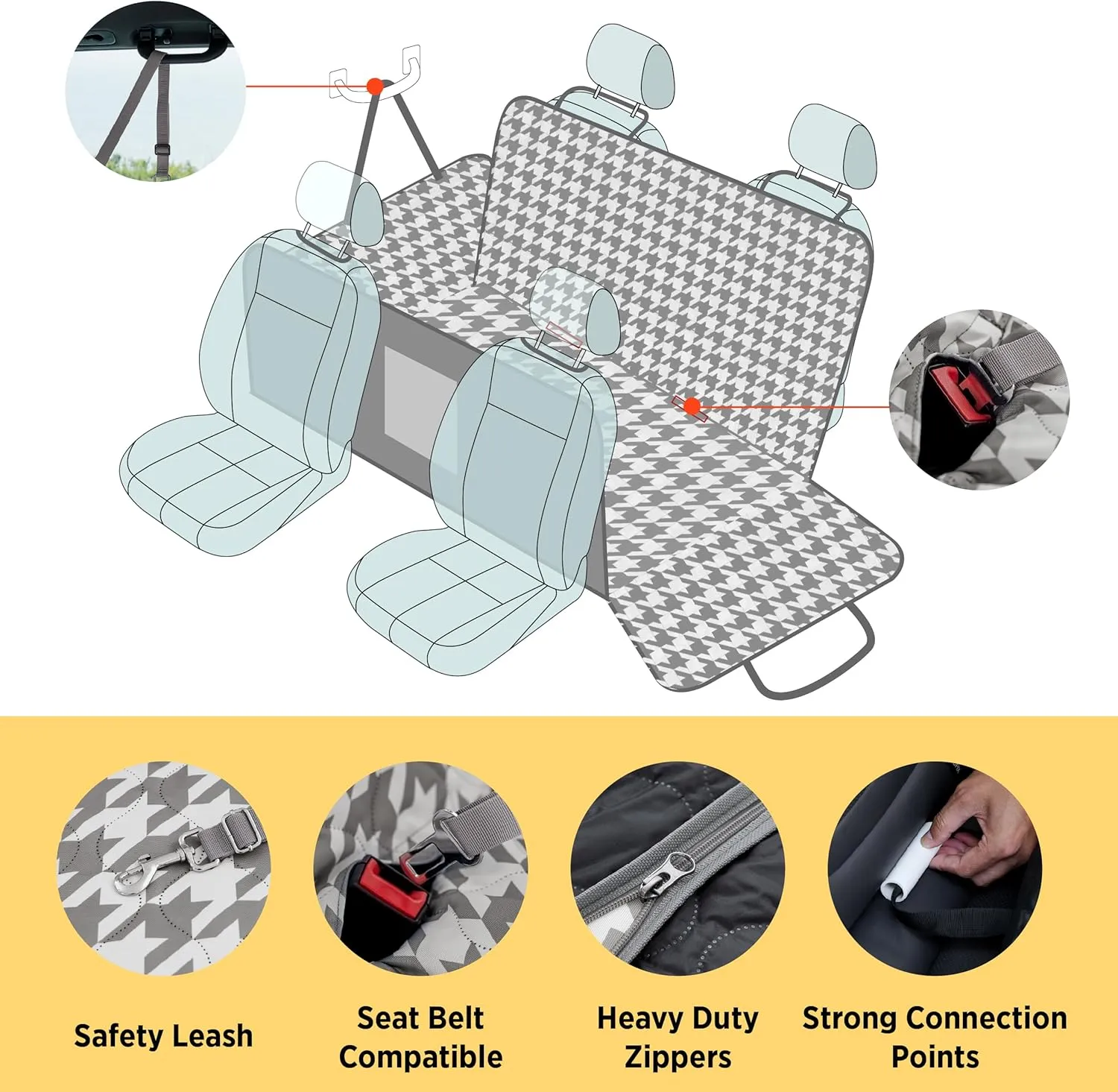 Lesure Dog Car Seat Cover for Back Seat with Hard Bottom, Pet Back Seat Extender with Supportive Egg Crate Foam, Waterproof Non-Slip Dog Hammock for Car, Truck, SUV, Titanium