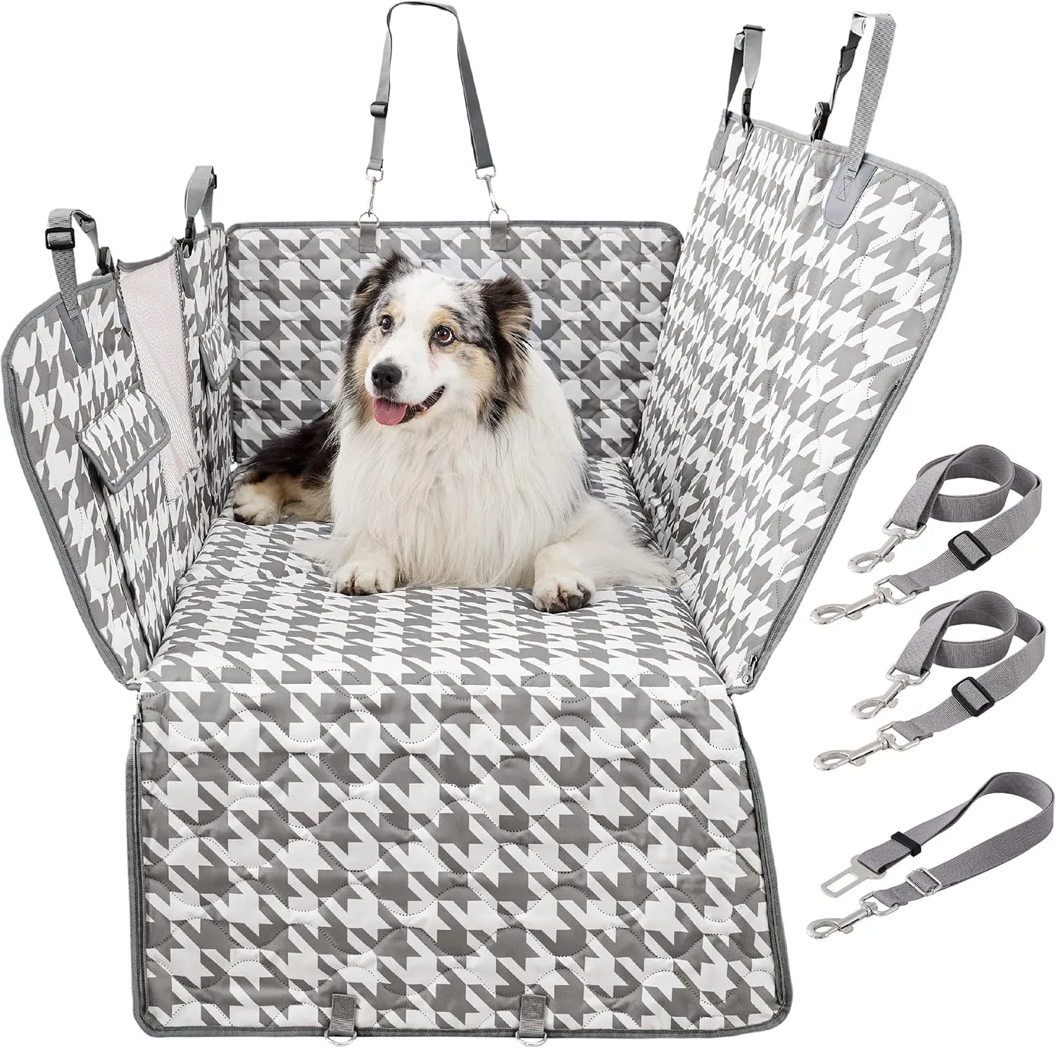 Lesure Dog Car Seat Cover for Back Seat with Hard Bottom, Pet Back Seat Extender with Supportive Egg Crate Foam, Waterproof Non-Slip Dog Hammock for Car, Truck, SUV, Titanium