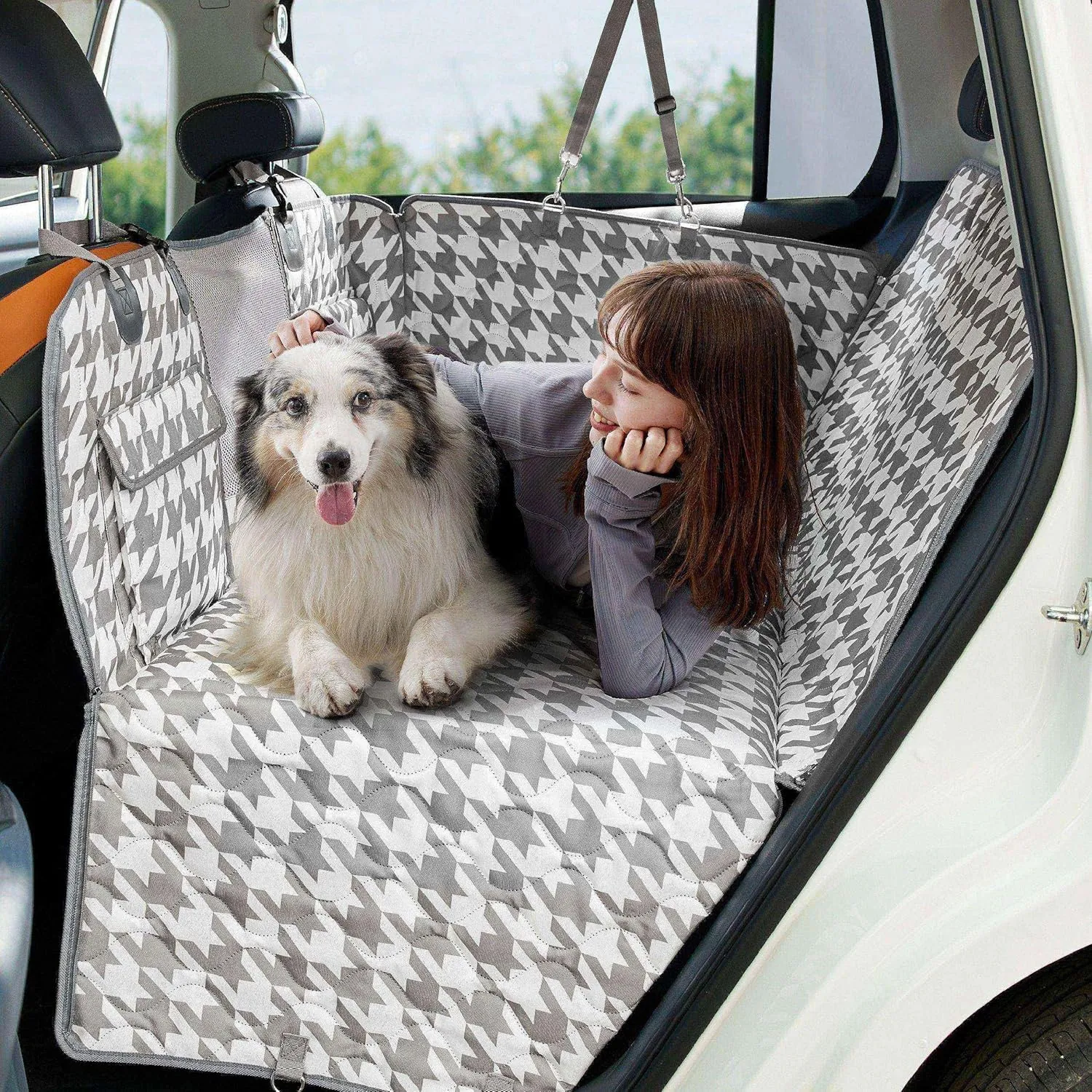 Lesure Dog Car Seat Cover for Back Seat with Hard Bottom, Pet Back Seat Extender with Supportive Egg Crate Foam, Waterproof Non-Slip Dog Hammock for Car, Truck, SUV, Titanium