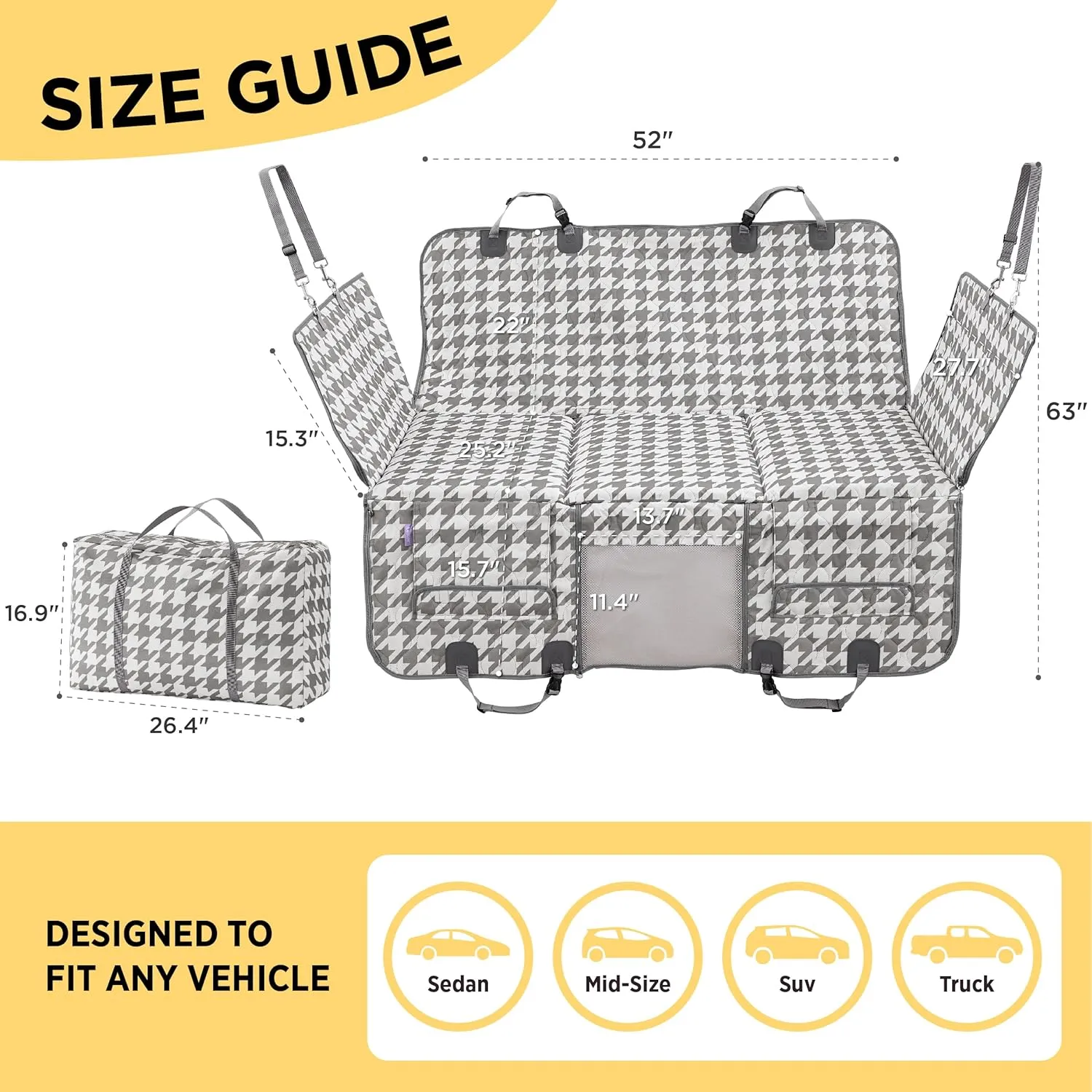 Lesure Dog Car Seat Cover for Back Seat with Hard Bottom, Pet Back Seat Extender with Supportive Egg Crate Foam, Waterproof Non-Slip Dog Hammock for Car, Truck, SUV, Titanium