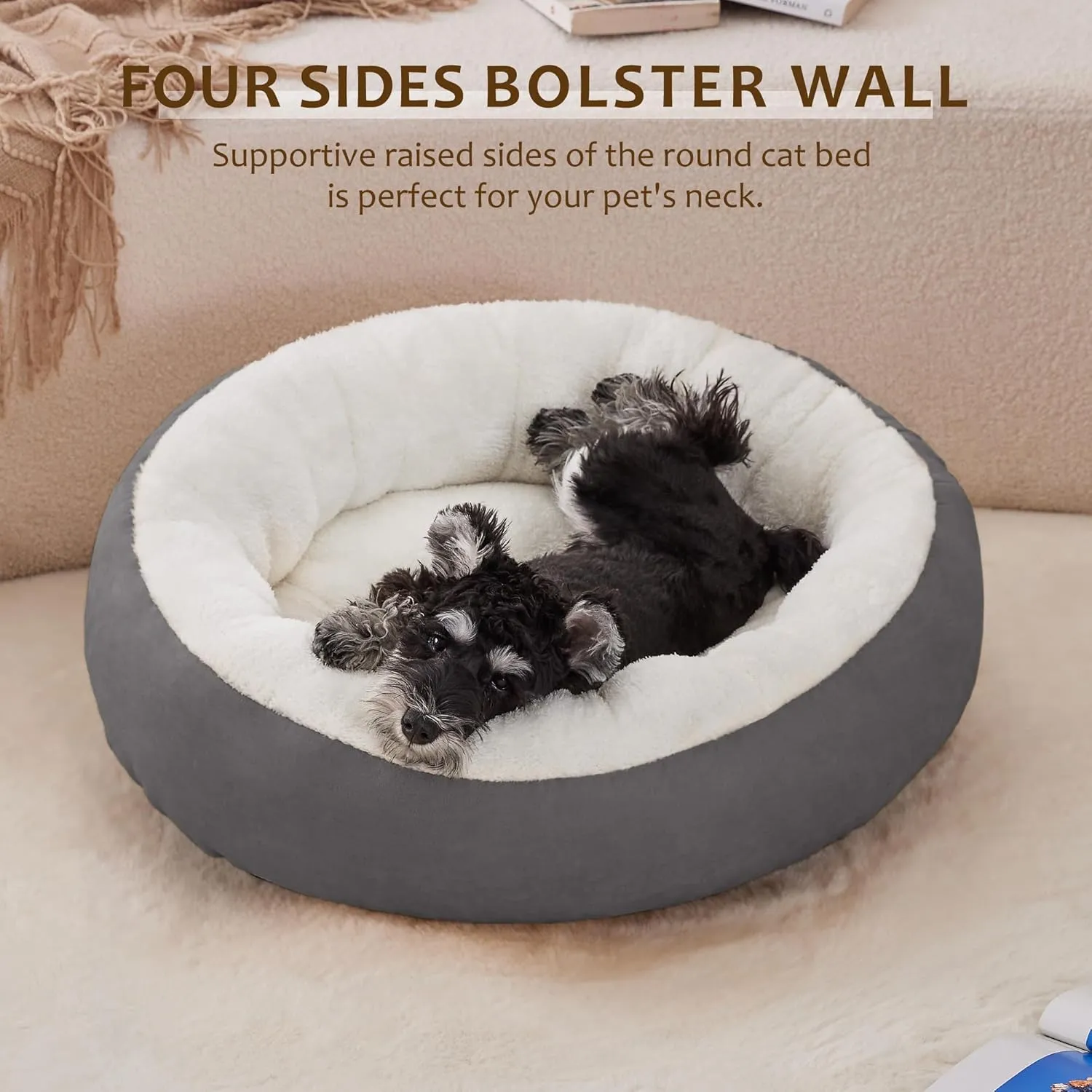 Love's cabin Round Donut Cat and Dog Cushion Bed, 20in Pet Bed for Cats or Small Dogs, Anti-Slip & Water-Resistant Bottom, Super Soft Durable Fabric Pet beds, Washable Luxury Cat & Dog Bed Dark Grey