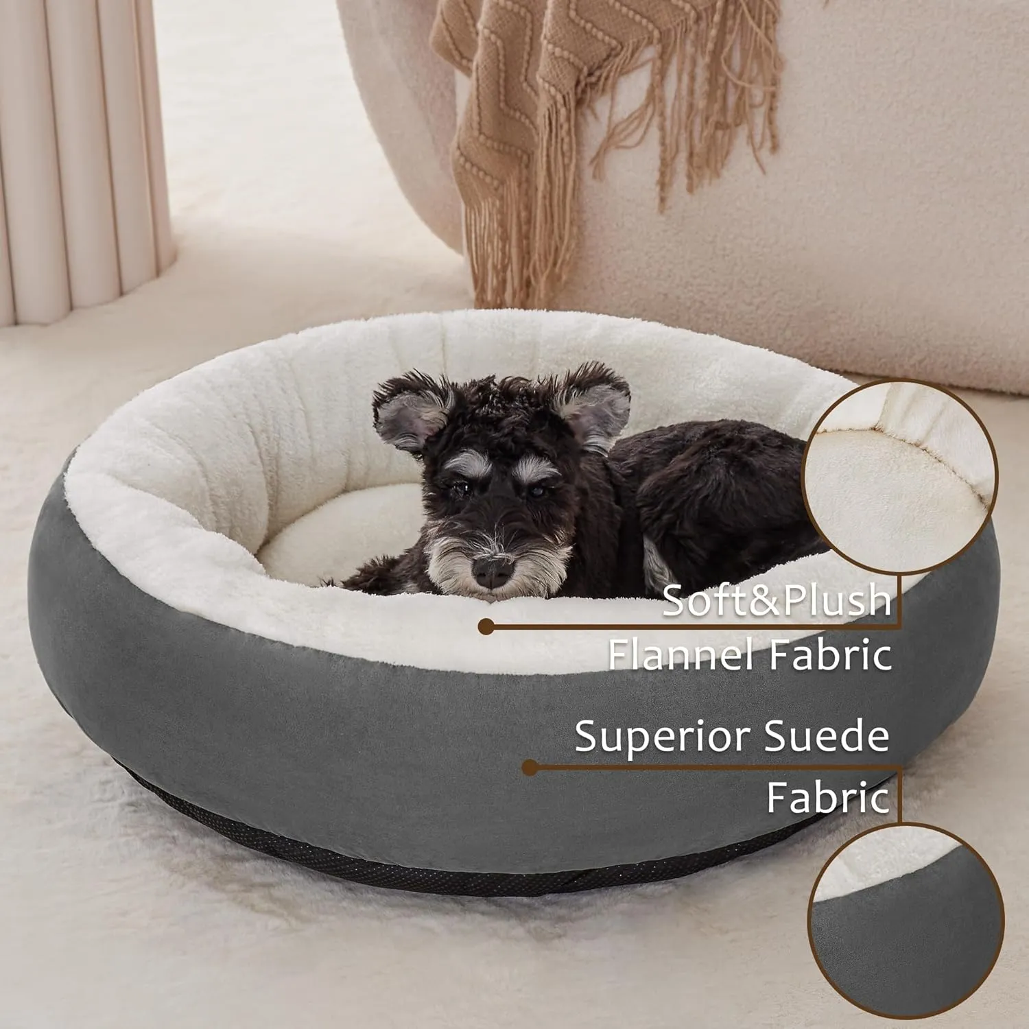 Love's cabin Round Donut Cat and Dog Cushion Bed, 20in Pet Bed for Cats or Small Dogs, Anti-Slip & Water-Resistant Bottom, Super Soft Durable Fabric Pet beds, Washable Luxury Cat & Dog Bed Dark Grey