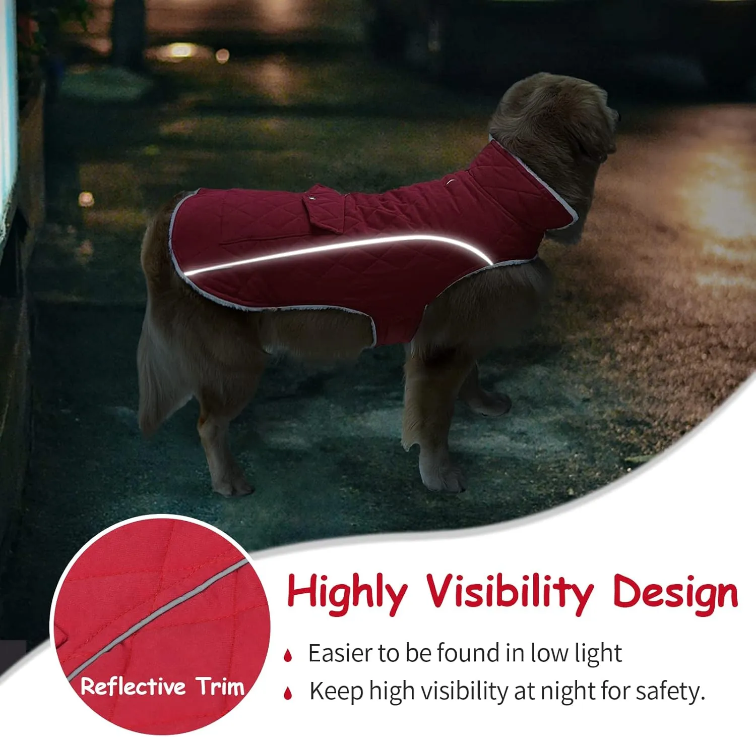 Malier Winter Coat, Windproof Cold Weather Coat with Real Pocket, Extra Warm Dog Fleece Jacket Reflective Clothes for Small to Large Dogs and Puppy (Red, X-Small)