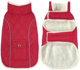 Malier Winter Coat, Windproof Cold Weather Coat with Real Pocket, Extra Warm Dog Fleece Jacket Reflective Clothes for Small to Large Dogs and Puppy (Red, X-Small)