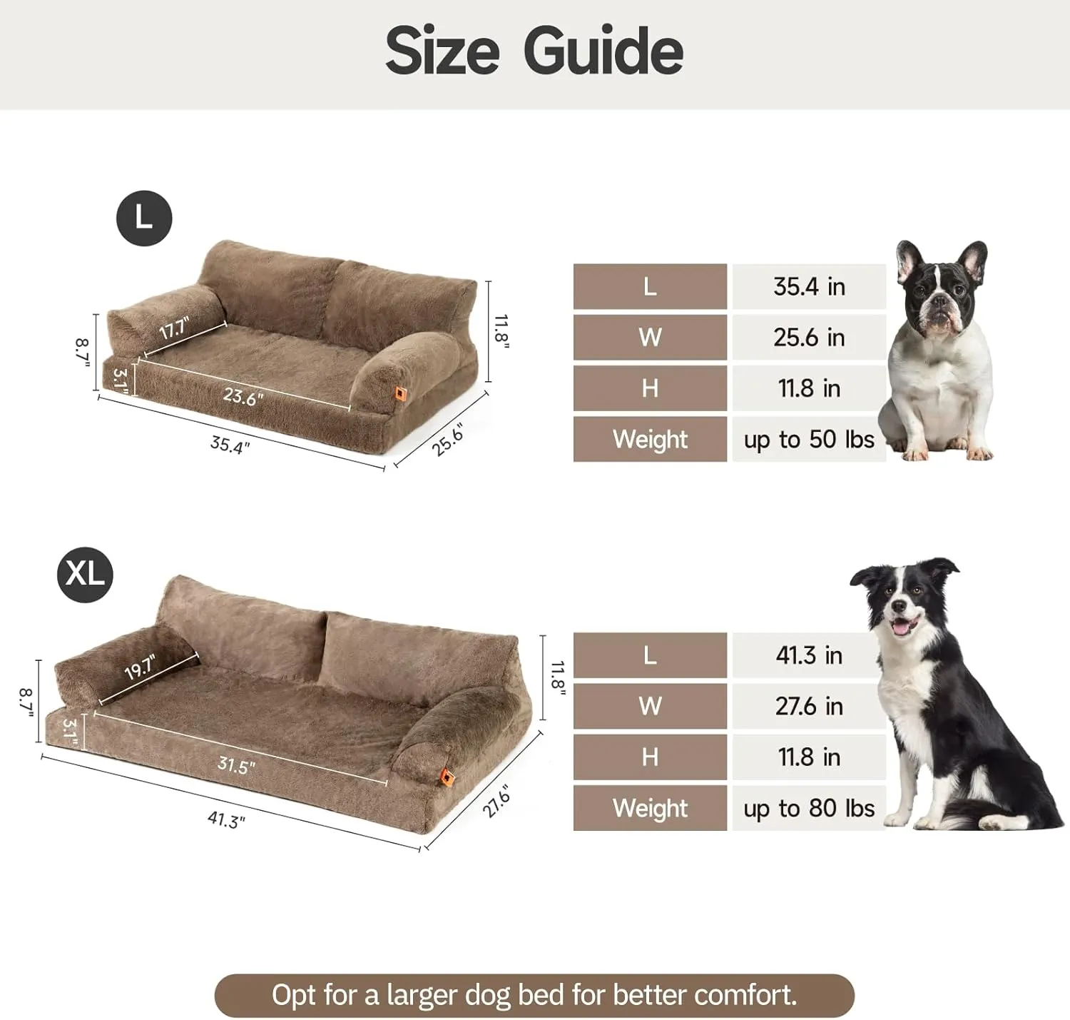 MEWOOFUN Orthopedic Dog Bed for Medium Dogs, Waterproof Dog Couch Dog Sofa, Supportive Foam Pet Bed with Removable Washable Cover and Nonskid Bottom (Brown, 35.4" L x 25.6" W x 11.8" Th)