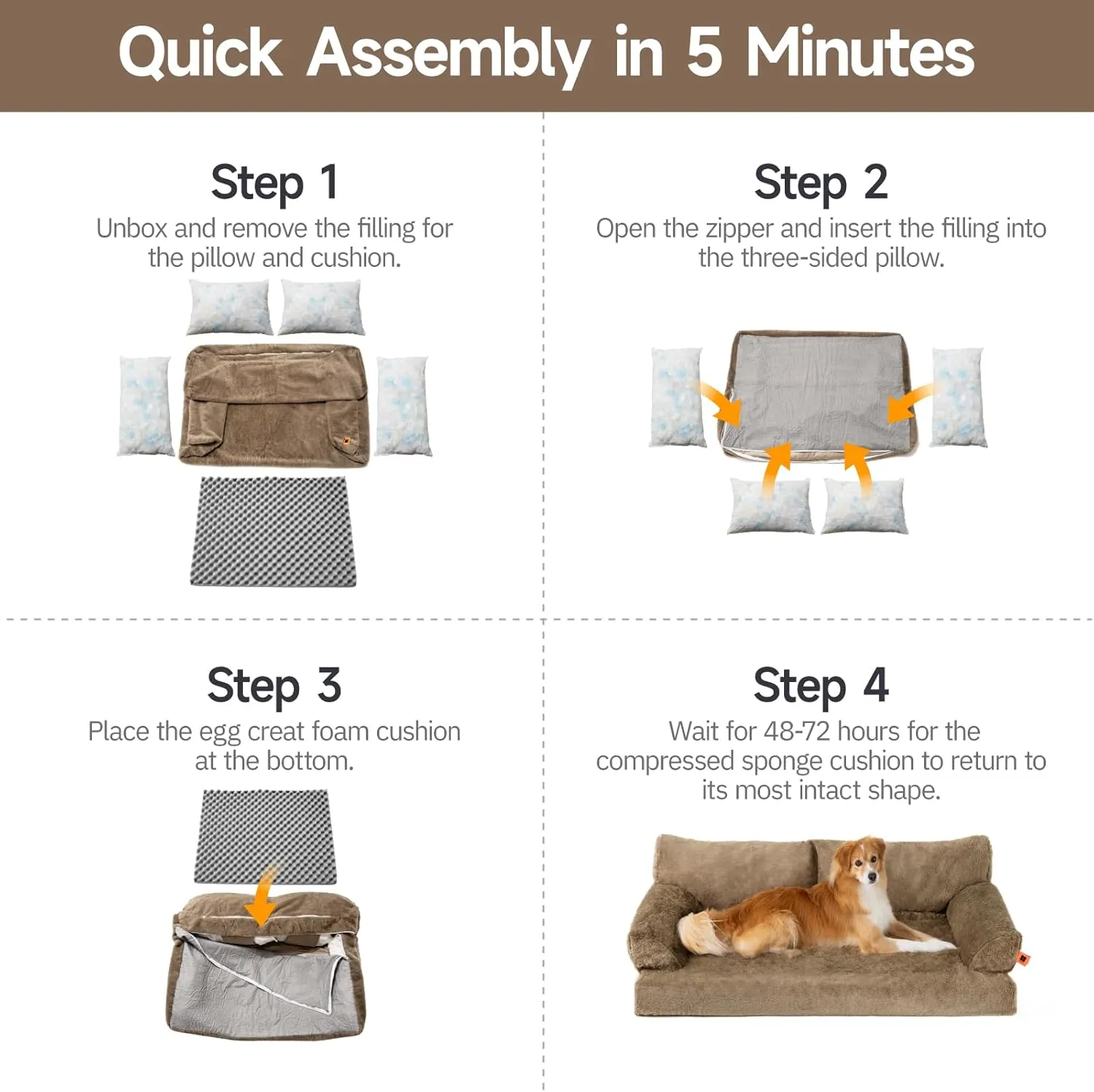 MEWOOFUN Orthopedic Dog Bed for Medium Dogs, Waterproof Dog Couch Dog Sofa, Supportive Foam Pet Bed with Removable Washable Cover and Nonskid Bottom (Brown, 35.4" L x 25.6" W x 11.8" Th)