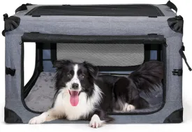 NEZUC Soft Collapsible Dog Crate - 24 Inch Portable Soft Sided Travel Dog Crates for Small Dogs, 4-Door Foldable Dog Carrier, Pet Kennel Indoor & Outdoor (Gray, 24.0" L x 17.0" W x 17.0" H)