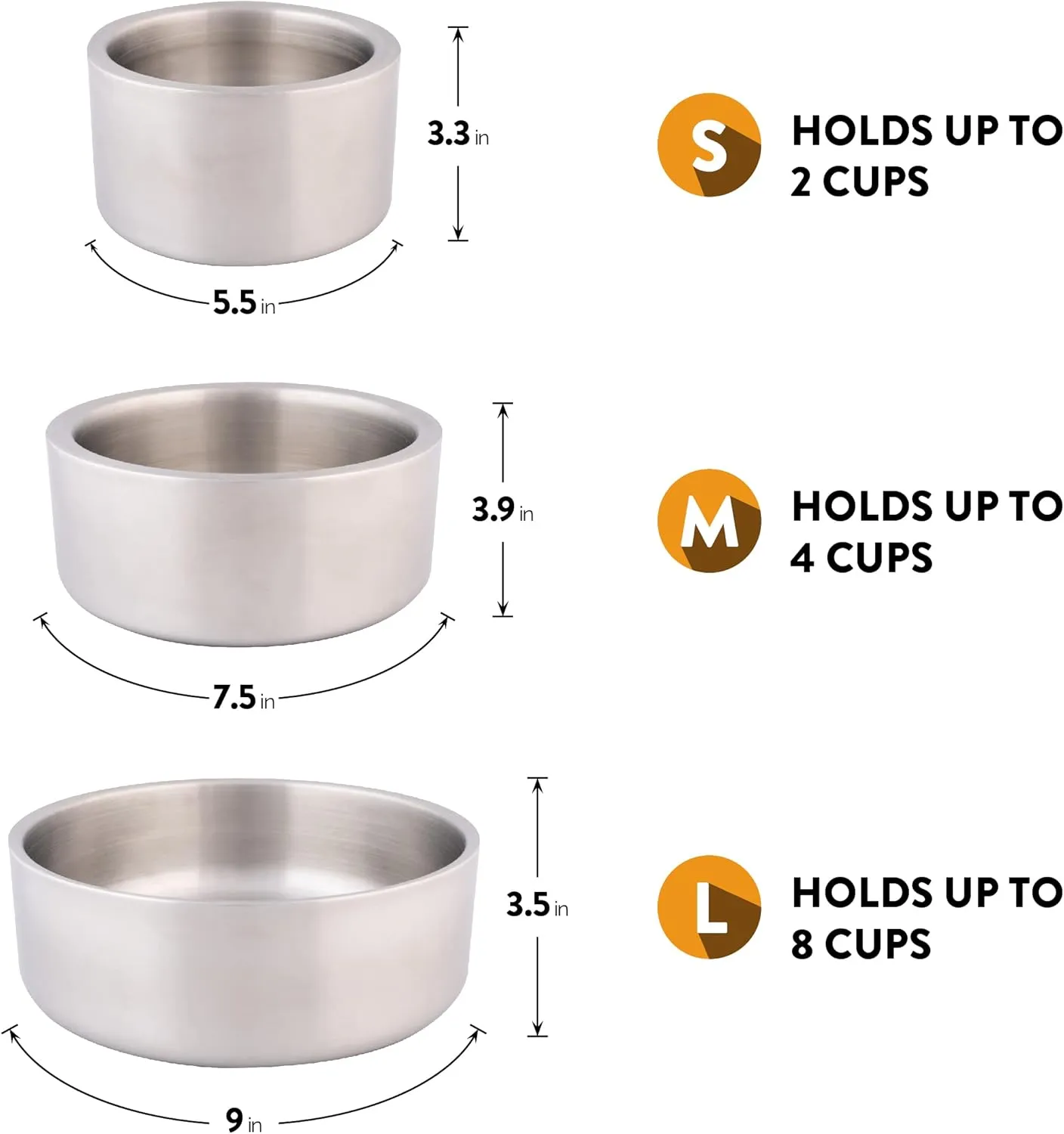 Our Pets Stainless Steel Dog Water and Food Bowl for Small Dogs | Double Wall Feeding Bowl | Non Skid and Non-Slip Dishwasher Safe [Holds 1 Pint / 16 oz]