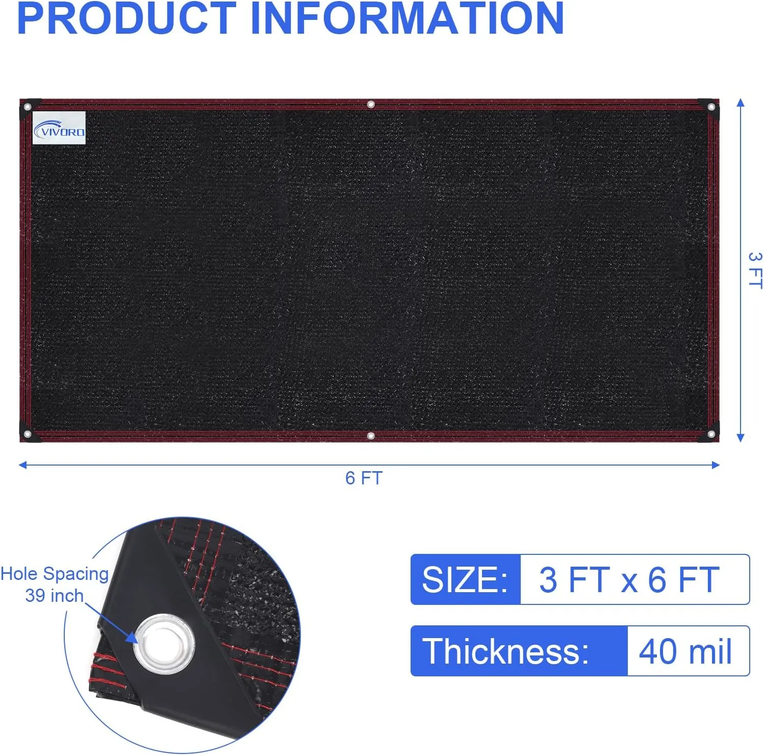 Outdoor Shade Cloth 6X3-FT 90% Shading Rate Patio Garden Mesh Tarp with Reinforced Grommets for Greenhouses Plants Chicken Coop Pergola Canopy Black