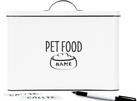 OUTSHINE Farmhouse Pet Food Bin | Large Pet Food Storage Container with Fitted Lid | White Metal Pet Treat Container for Countertop | Decorative Treat Jar for Pet Food Storage | Cute Pet Food Canister