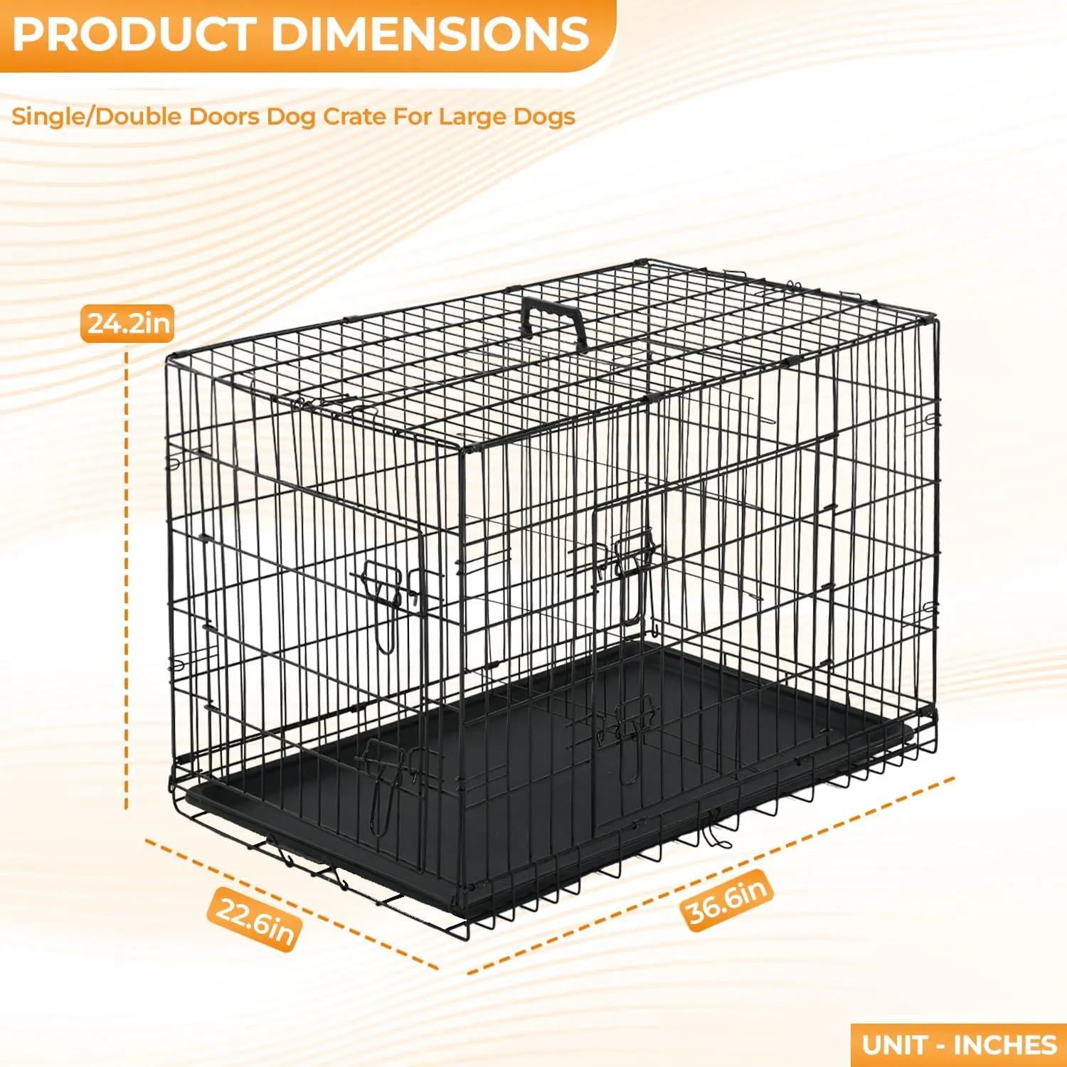 PayLessHere Large Dog Crate Kennel for Medium Large Dogs Metal Dog Cage Double-Door Folding Travel Indoor Outdoor Puppy Playpen with Divider and Handle Plastic Tray (36 Inch, Black)