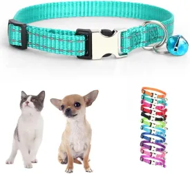 Puppy Collar with Bell,Basic & Reflective Cat Collar with Bells for XXS Xs Small Pet Dogs Boy Tiny Kitten Girls Animal, Teal X-Small