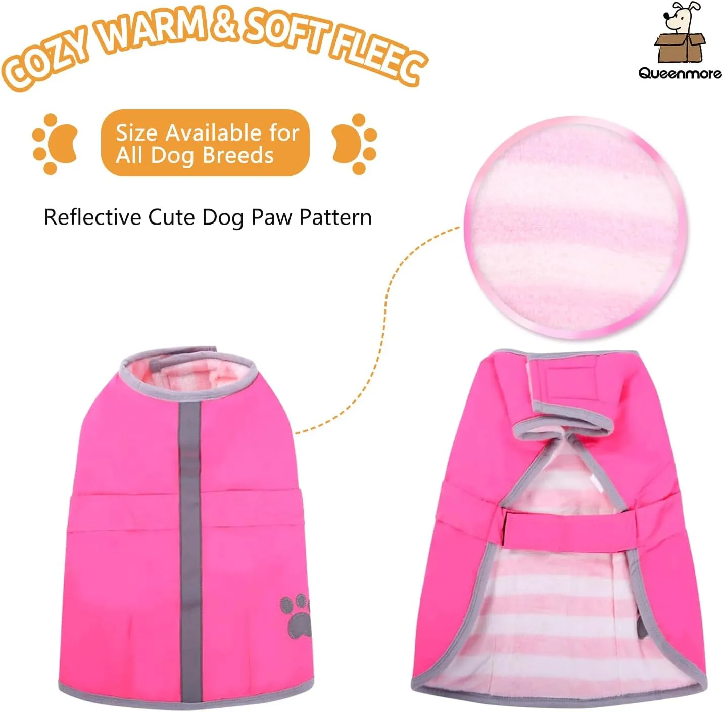 Queenmore Cold Weather Dog Coats Loft Reversible Winter Fleece Dog Vest Waterproof Pet Jacket Available in Extra Small, Small, Medium, Large Extra Large Sizes