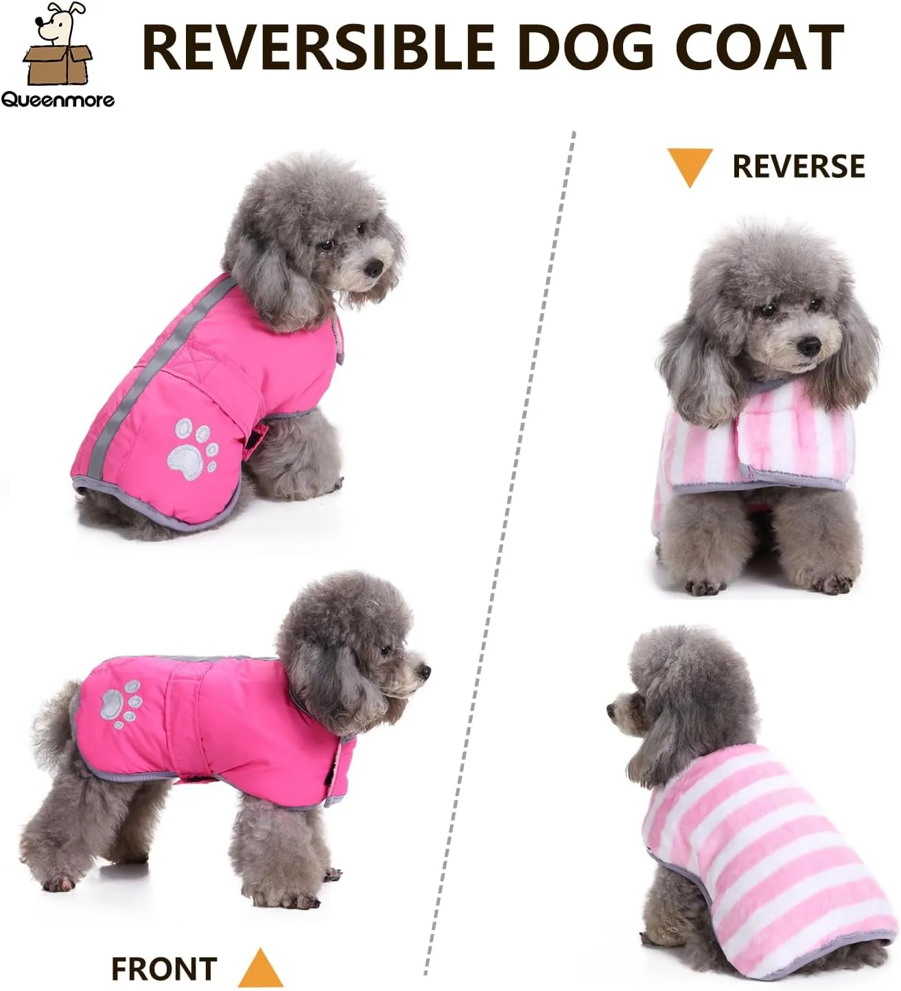 Queenmore Cold Weather Dog Coats Loft Reversible Winter Fleece Dog Vest Waterproof Pet Jacket Available in Extra Small, Small, Medium, Large Extra Large Sizes