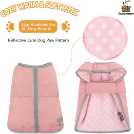 Queenmore Dog Winter Coat, Fleece Puffer Dog Down Vest, Cold Weather Pet Jacket for Dogs, Waterproof Reflective Reversible Dog Sweater Clothes for Small, Medium and Large Dogs (Light Pink, XS)