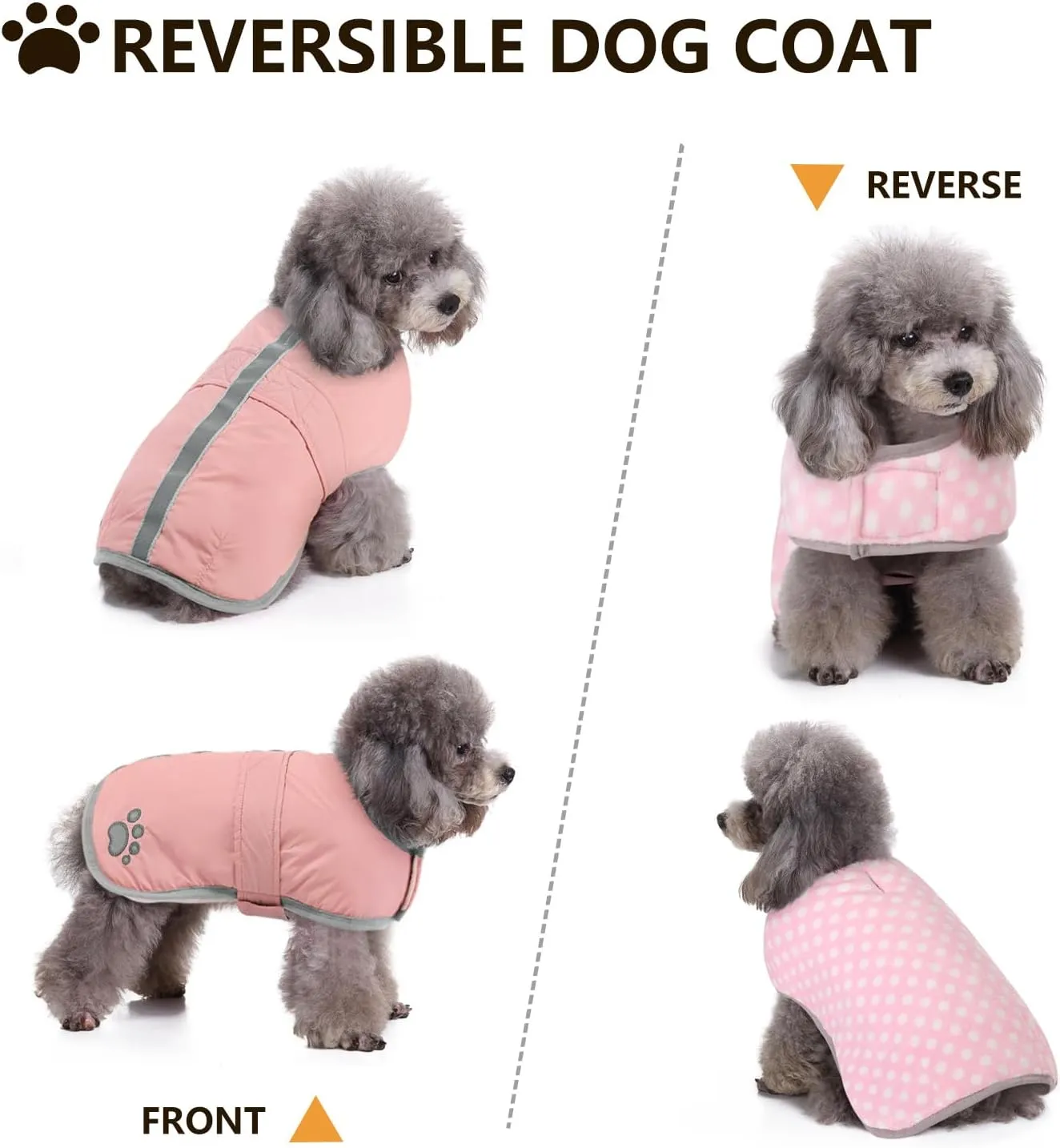 Queenmore Dog Winter Coat, Fleece Puffer Dog Down Vest, Cold Weather Pet Jacket for Dogs, Waterproof Reflective Reversible Dog Sweater Clothes for Small, Medium and Large Dogs (Light Pink, XS)