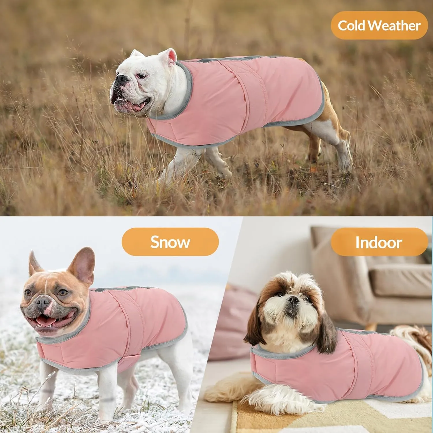 Queenmore Dog Winter Coat, Fleece Puffer Dog Down Vest, Cold Weather Pet Jacket for Dogs, Waterproof Reflective Reversible Dog Sweater Clothes for Small, Medium and Large Dogs (Light Pink, XS)