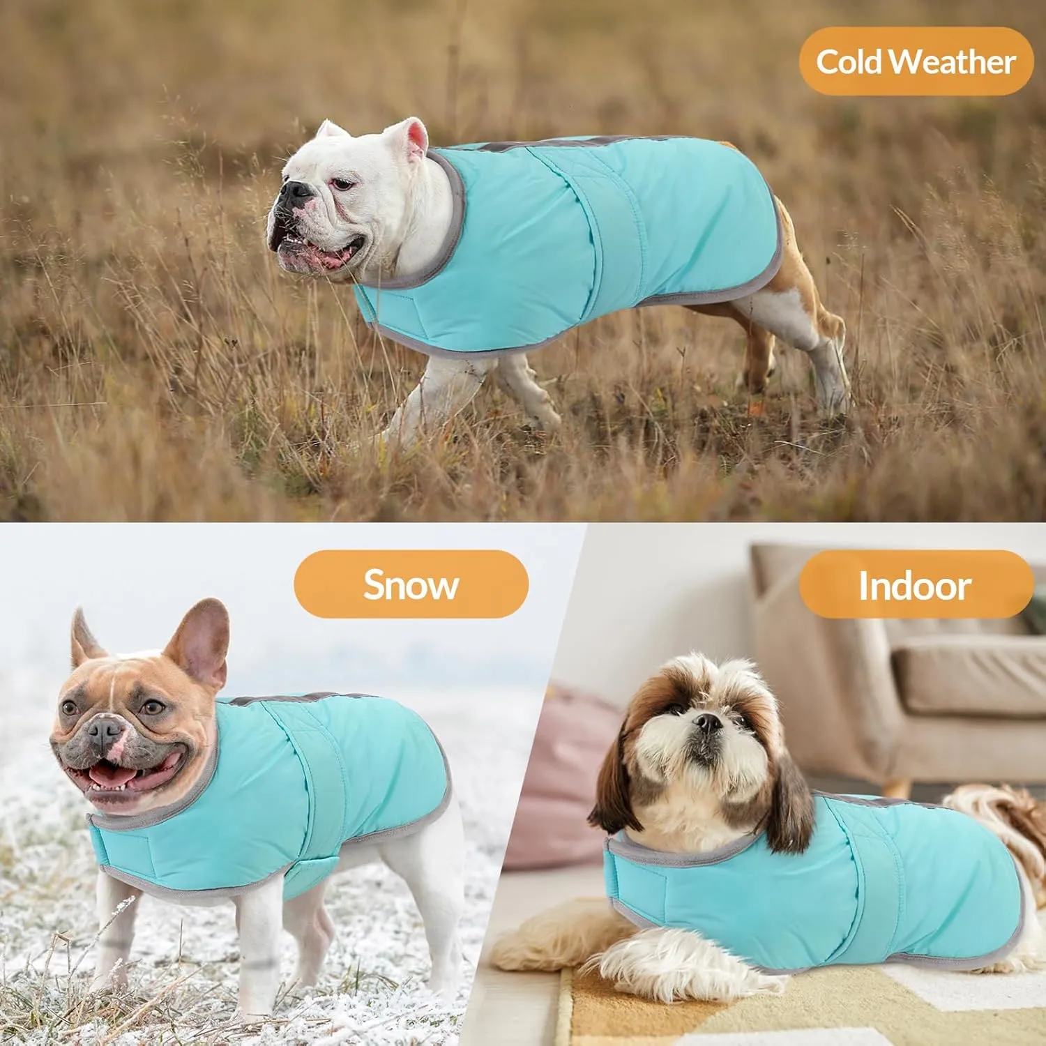 Queenmore Winter Coat, Fleece Puffer Down Vest, Cold Weather Pet Jacket, Waterproof Reflective Reversible Sweater Clothes for Small, Medium and Large Dogs (Light Blue, XS)