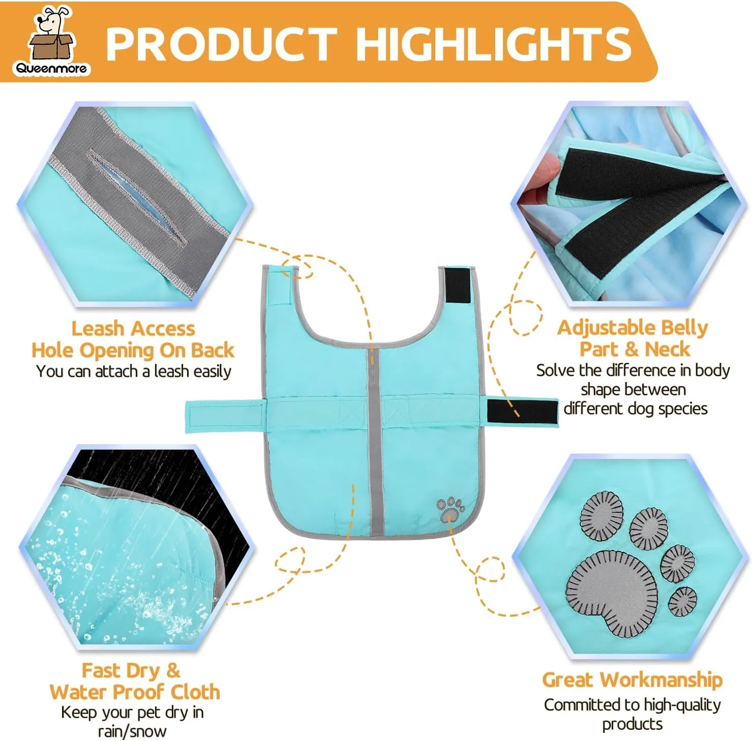 Queenmore Winter Coat, Fleece Puffer Down Vest, Cold Weather Pet Jacket, Waterproof Reflective Reversible Sweater Clothes for Small, Medium and Large Dogs (Light Blue, XS)