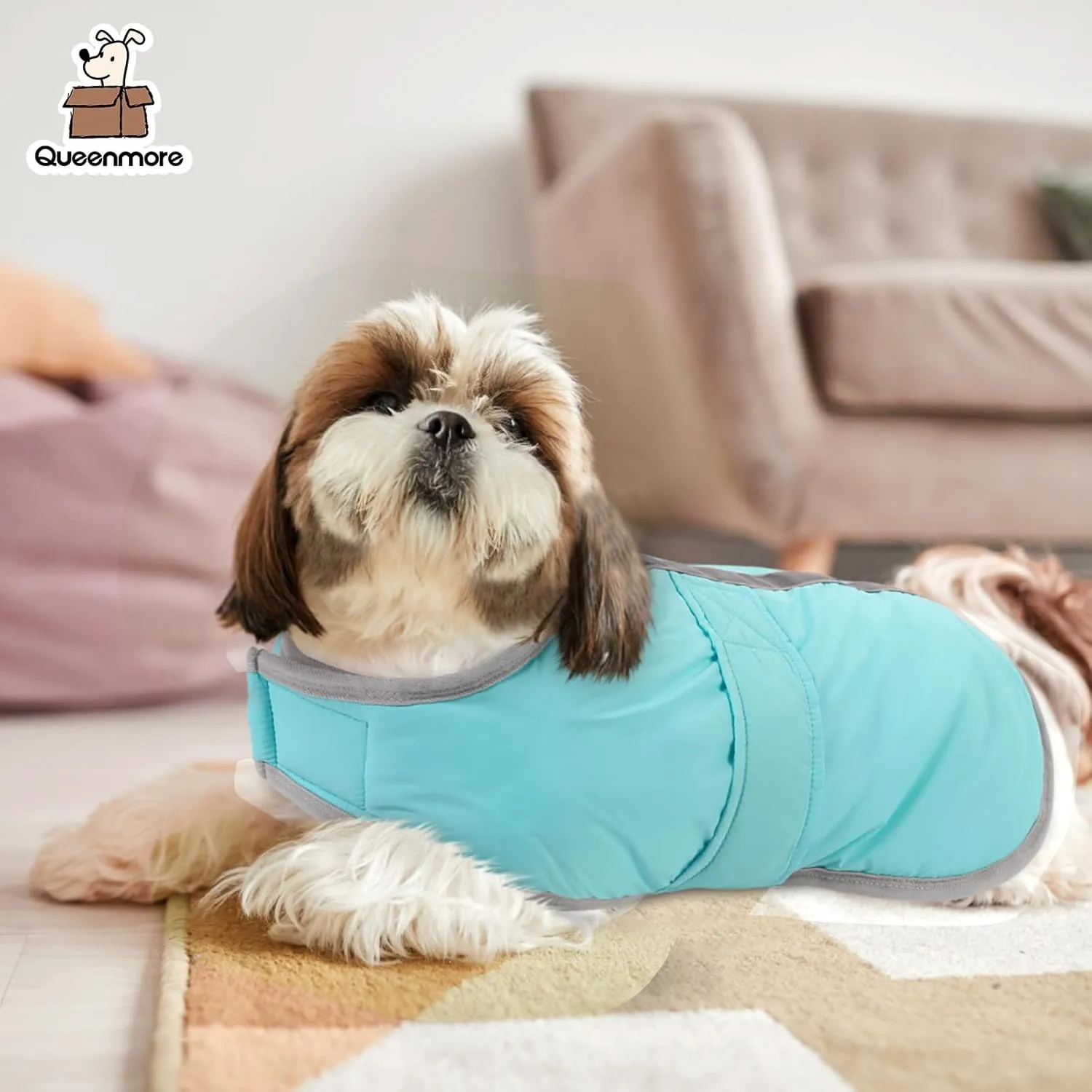 Queenmore Winter Coat, Fleece Puffer Down Vest, Cold Weather Pet Jacket, Waterproof Reflective Reversible Sweater Clothes for Small, Medium and Large Dogs (Light Blue, XS)