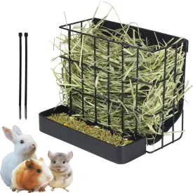 Rabbit Hay Holder Guinea Pig Hay Feeder with Hook Heavy-Duty Metal,Internal Sloping DesignHay Feeder for Bunny,RabbitChinchillas,Comes with Two Multifunctional Zippers