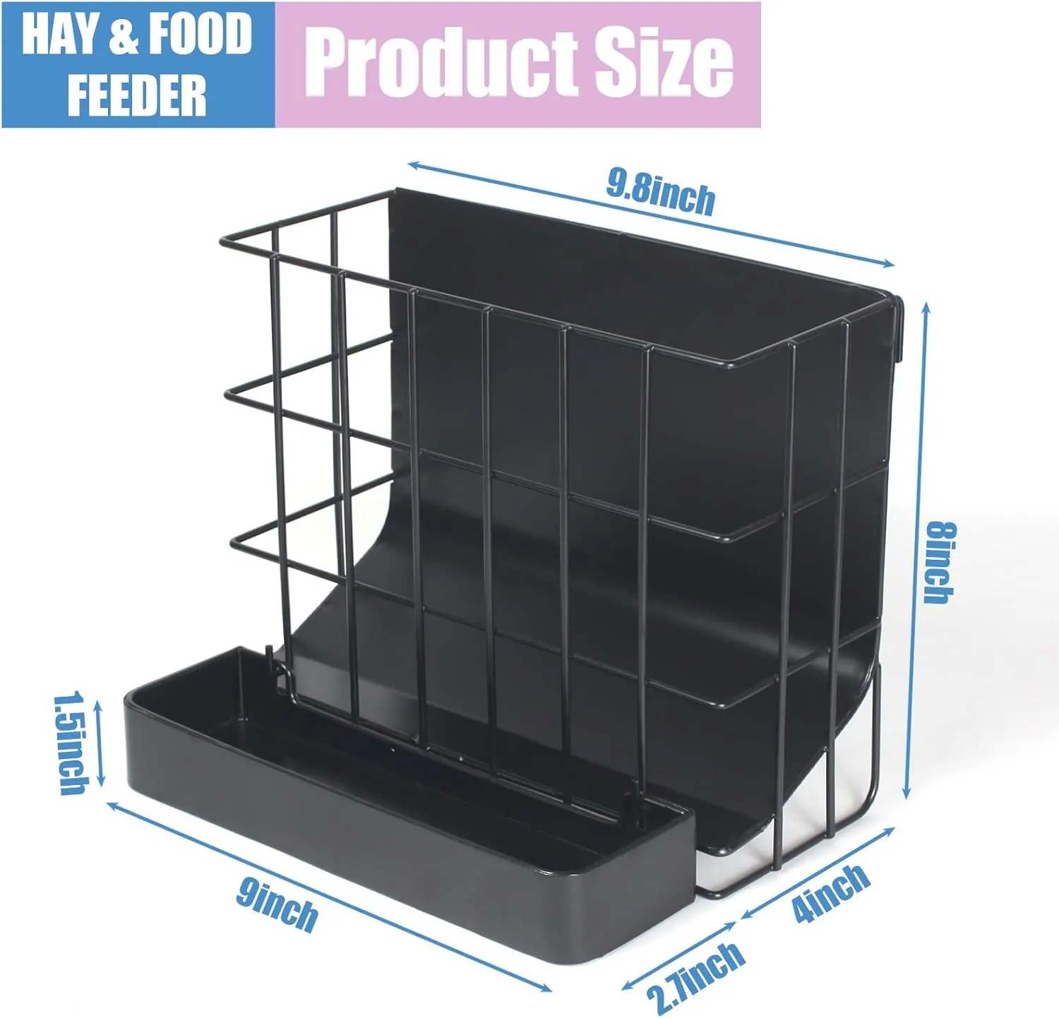 Rabbit Hay Holder Guinea Pig Hay Feeder with Hook Heavy-Duty Metal,Internal Sloping DesignHay Feeder for Bunny,RabbitChinchillas,Comes with Two Multifunctional Zippers