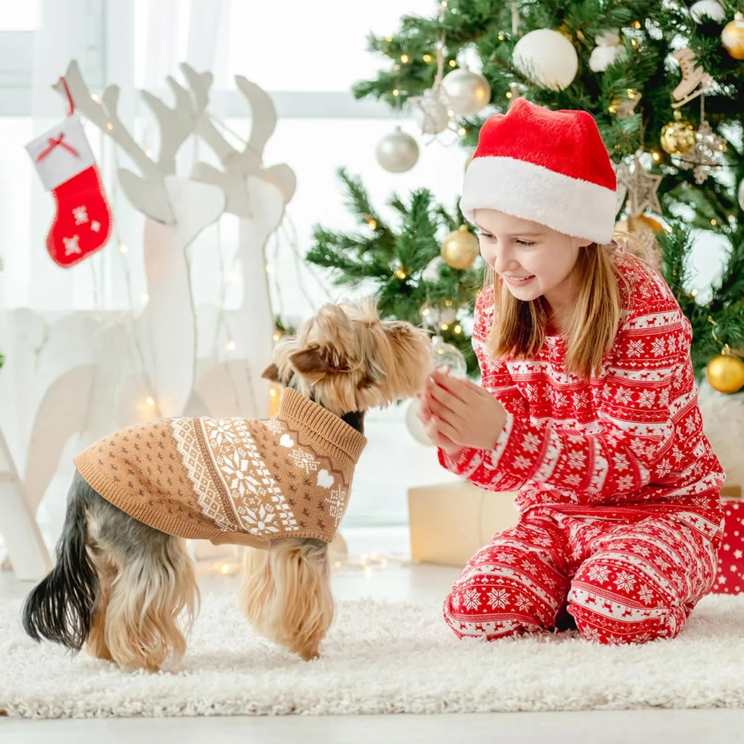 SCENEREAL Dog Sweaters for Large Medium Small Dogs, Warm Puppy Clothes Soft Turtleneck Sweatshirt, Knitted Ugly Dog Christmas Sweater Pet Outfits, Argyle Xmas Pet Cold Weather Coat for Girls Boys