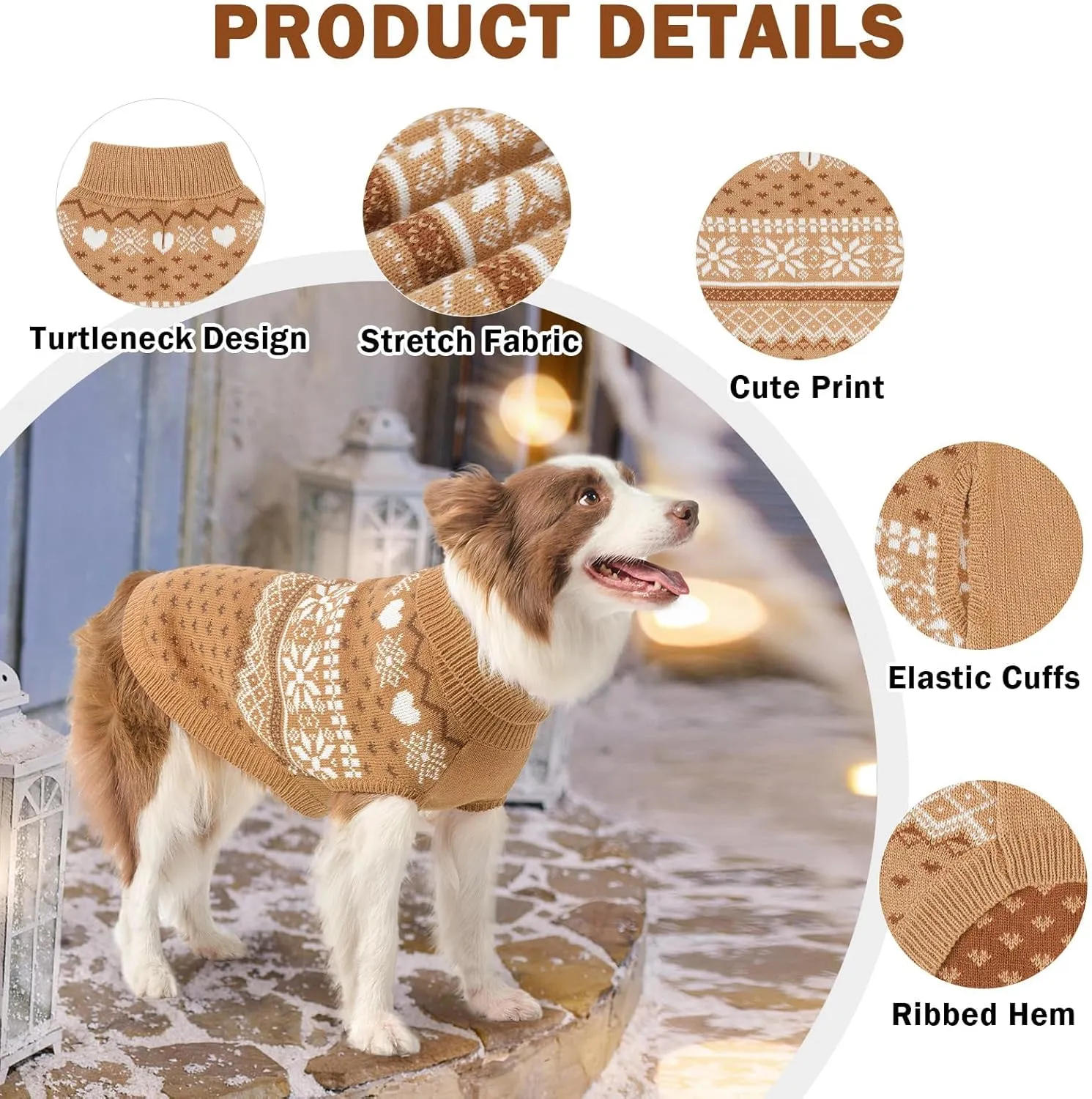 SCENEREAL Dog Sweaters for Large Medium Small Dogs, Warm Puppy Clothes Soft Turtleneck Sweatshirt, Knitted Ugly Dog Christmas Sweater Pet Outfits, Argyle Xmas Pet Cold Weather Coat for Girls Boys